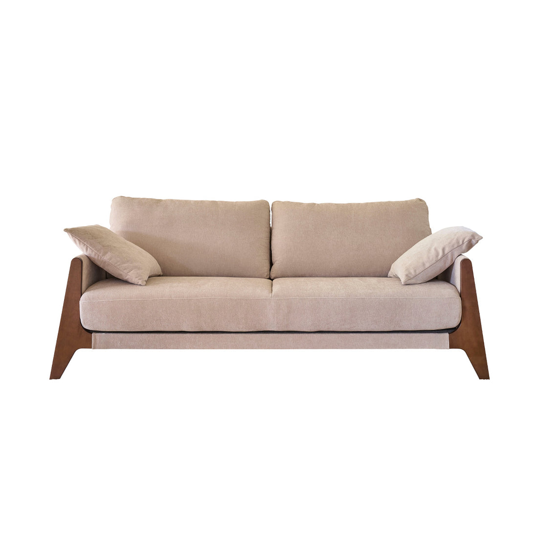 ONDINE - Sofá recto de 4 plazas de madera maciza y terciopelo beige chiné