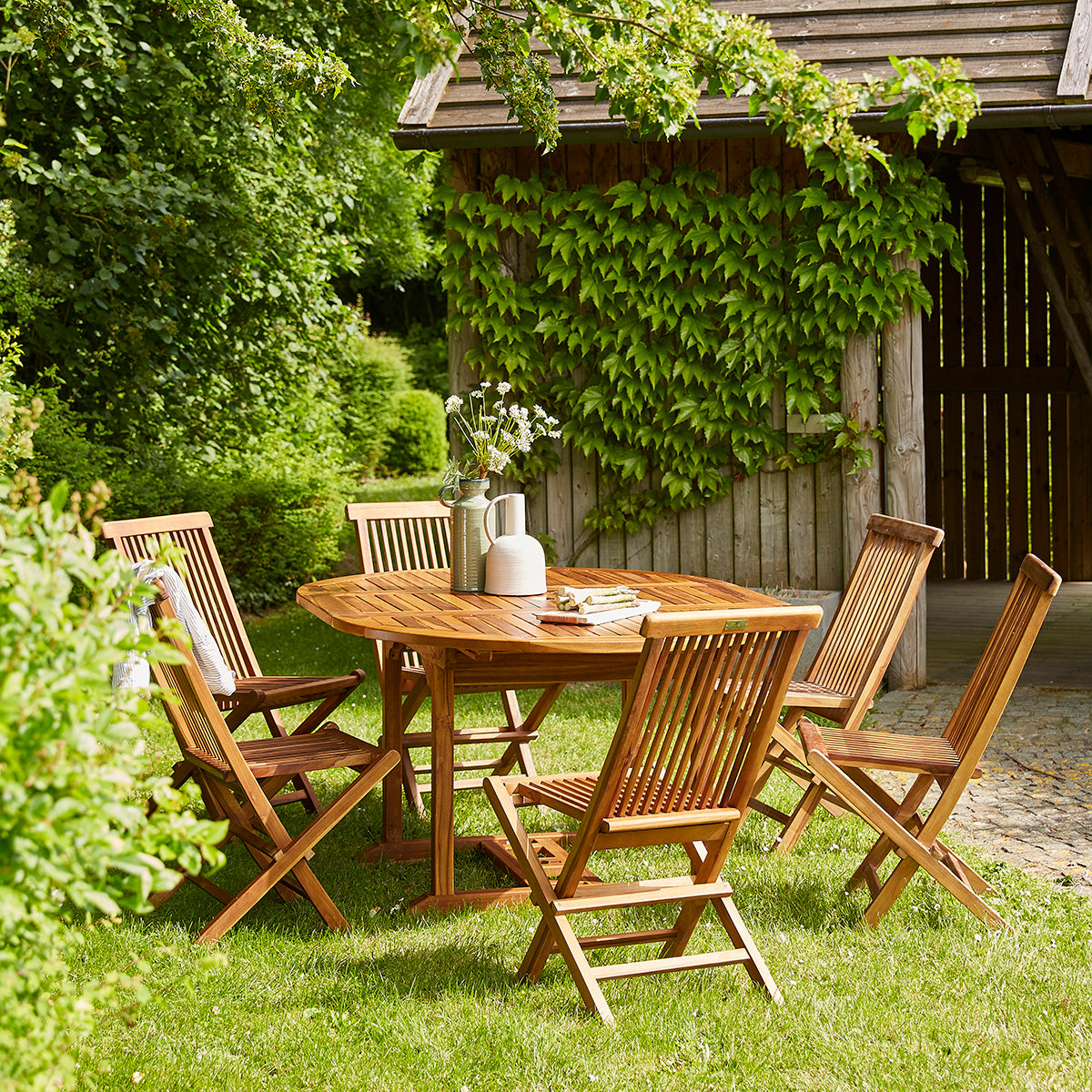 BALI - Silla de exterior plegable de teca maciza aceitada (juego de 4)