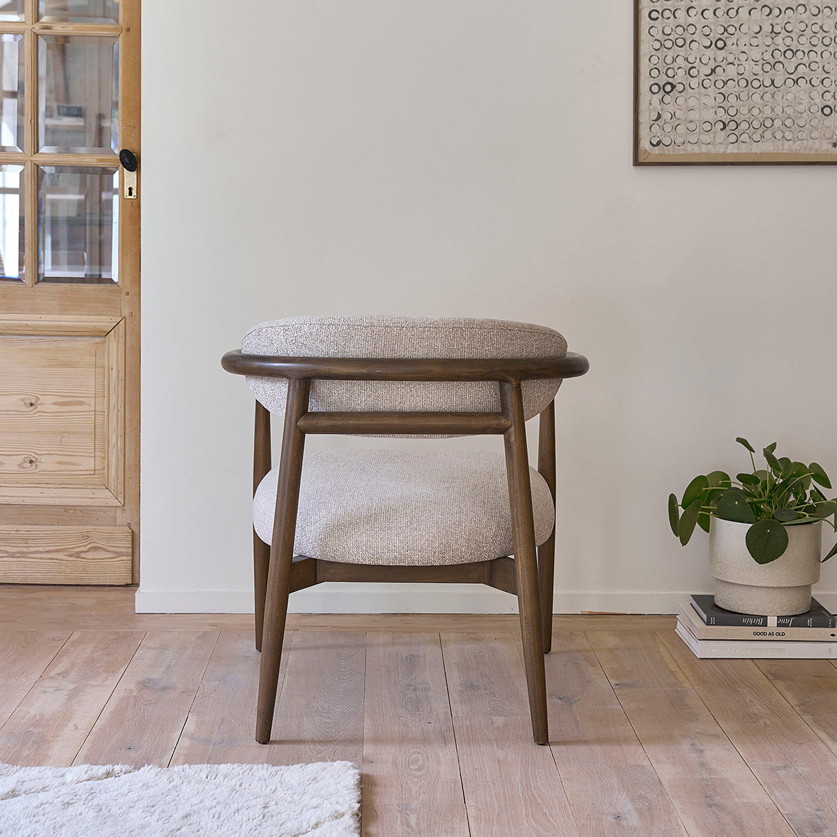 CÔME - Sillón de madera maciza y tejido con textura beige chiné