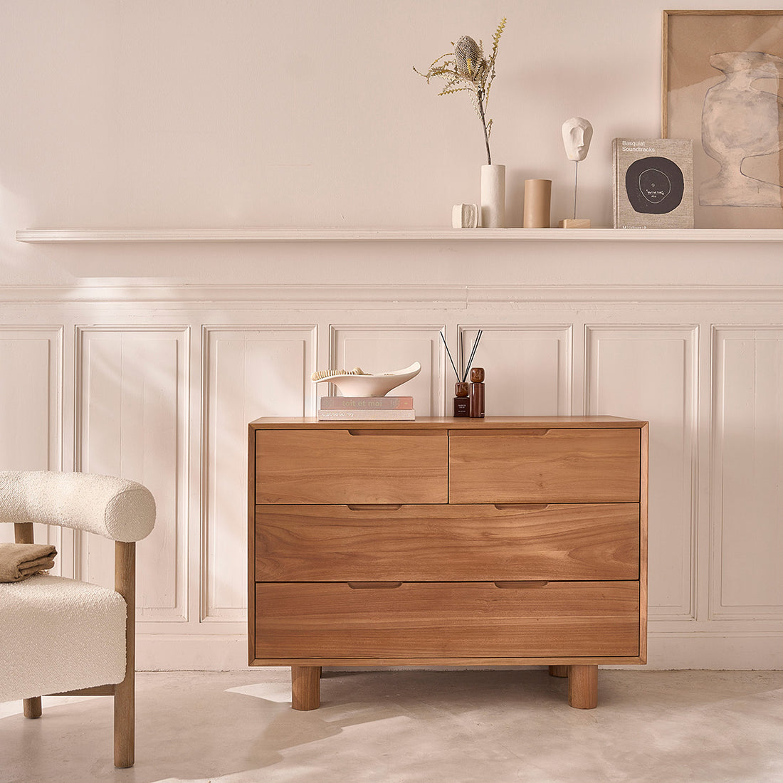 GUSTAVE - Cómoda de teca maciza 110 cm