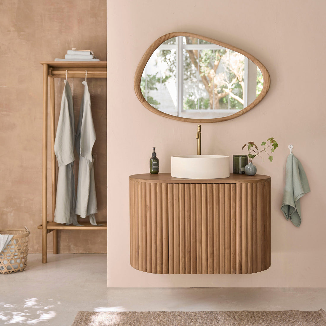 BELIZE - Mueble de baño suspendido de teca maciza de 90 cm
