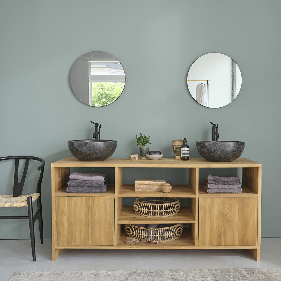 NOA - Mueble de lavabo de teca maciza 160 cm