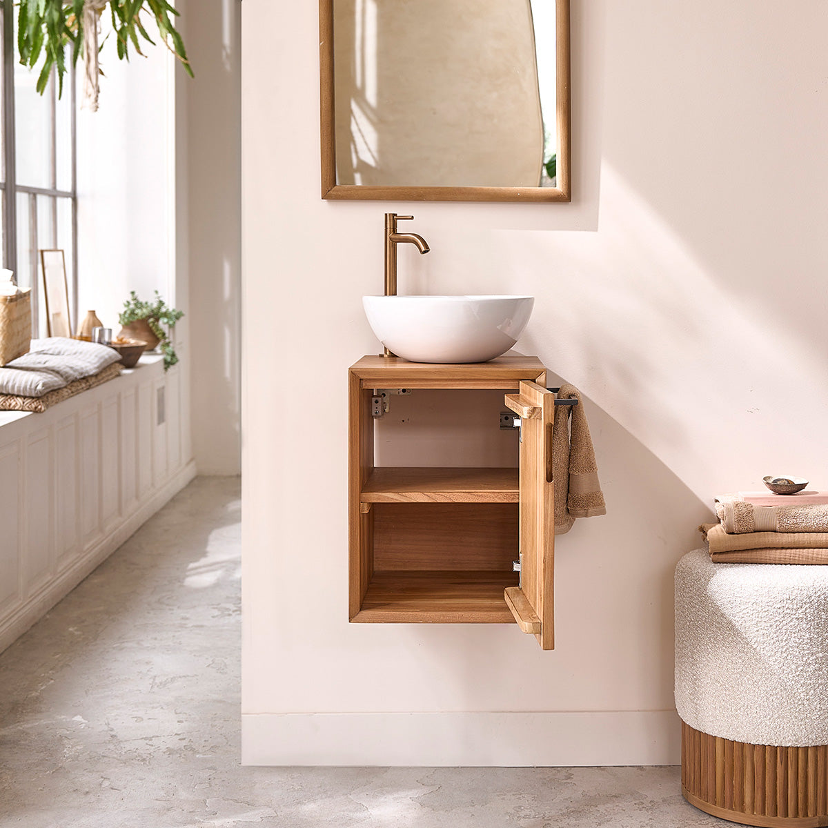 GUSTAVE - Lavabo suspendido de teca maciza 35 cm