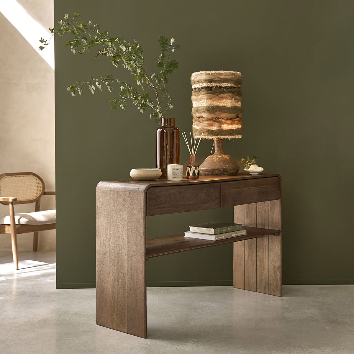 SOFIA - Consola de madera maciza de mango de 120 cm