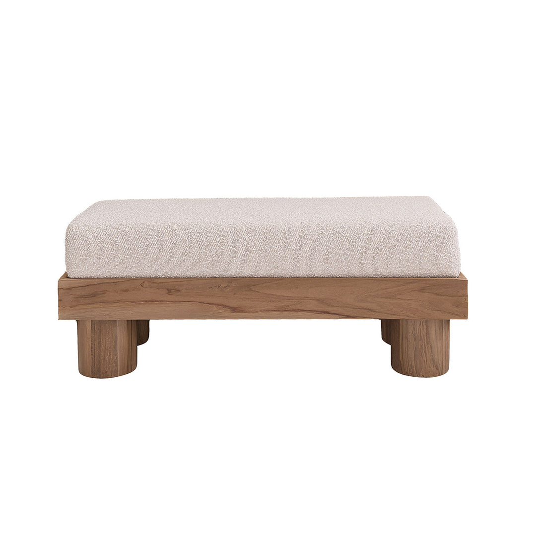 THÉODORE - Banco de teca maciza y tejido bouclette 100 cm