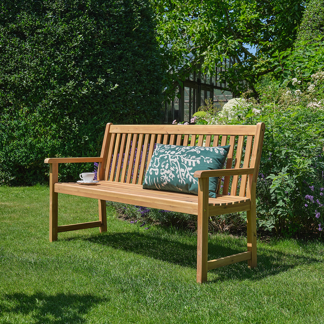 MILOS - Banco de jardín de madera maciza de acacia aceitada, 150 cm