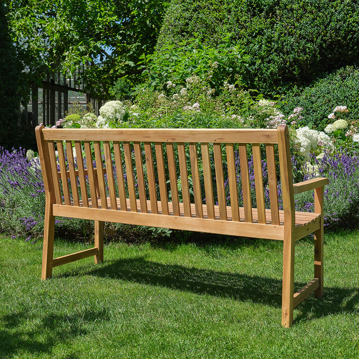 MILOS - Banco de jardín de madera maciza de acacia aceitada, 150 cm