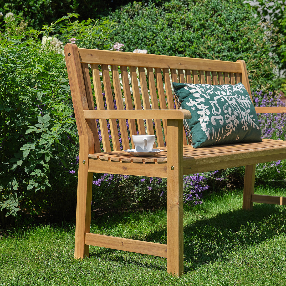 MILOS - Banco de jardín de madera maciza de acacia aceitada, 150 cm