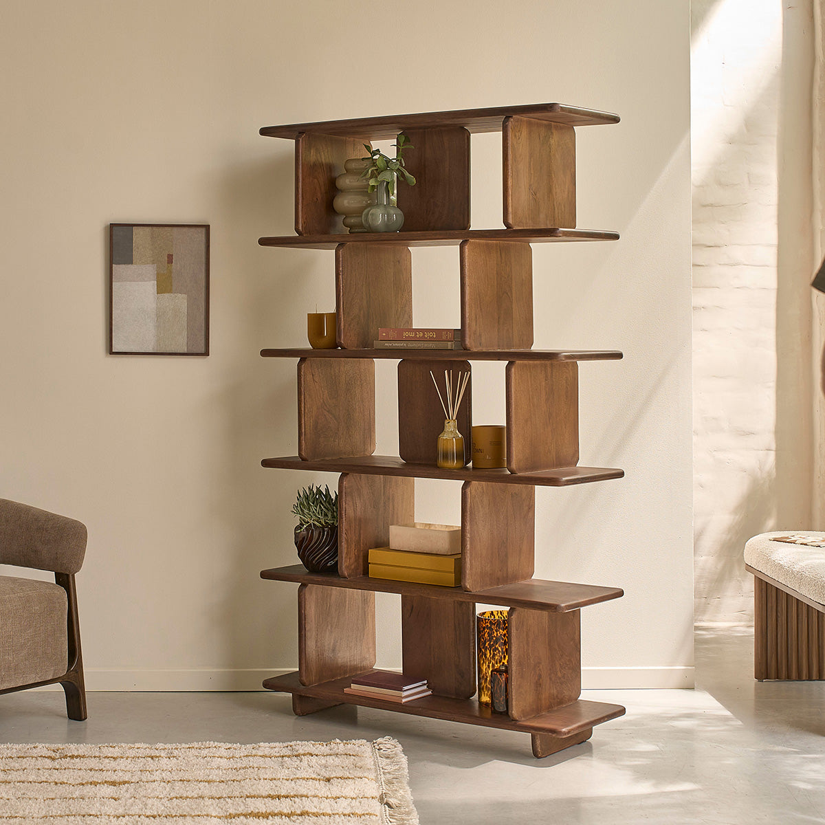 CLEO - Librería de madera maciza de mango, 106 cm