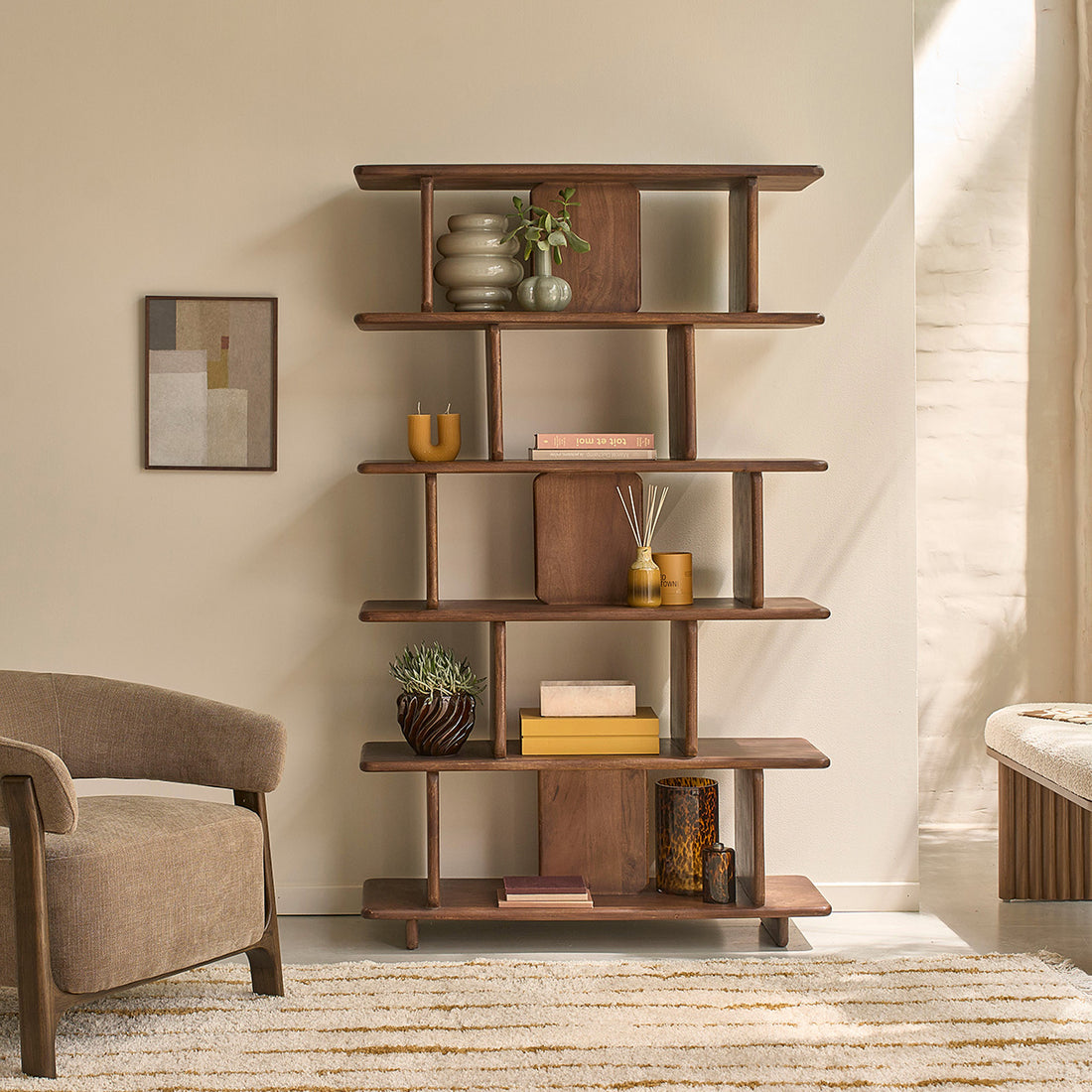 CLEO - Librería alta de madera maciza de mango, H 175 cm