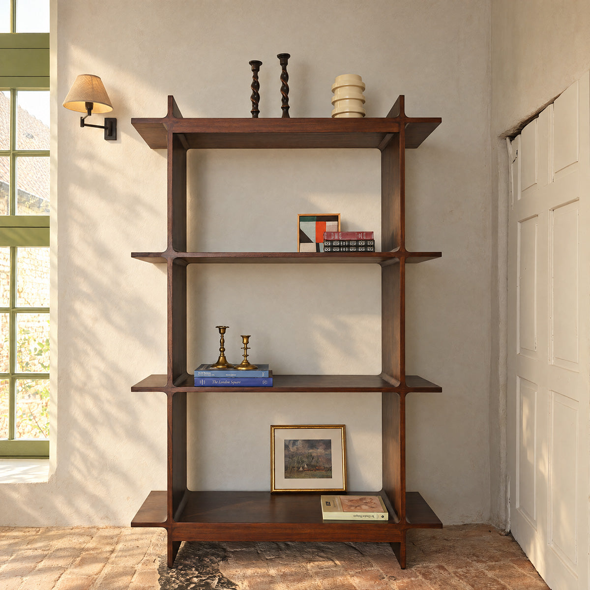 NOAM - Estantería de madera de mindi natural, 175 cm de altura