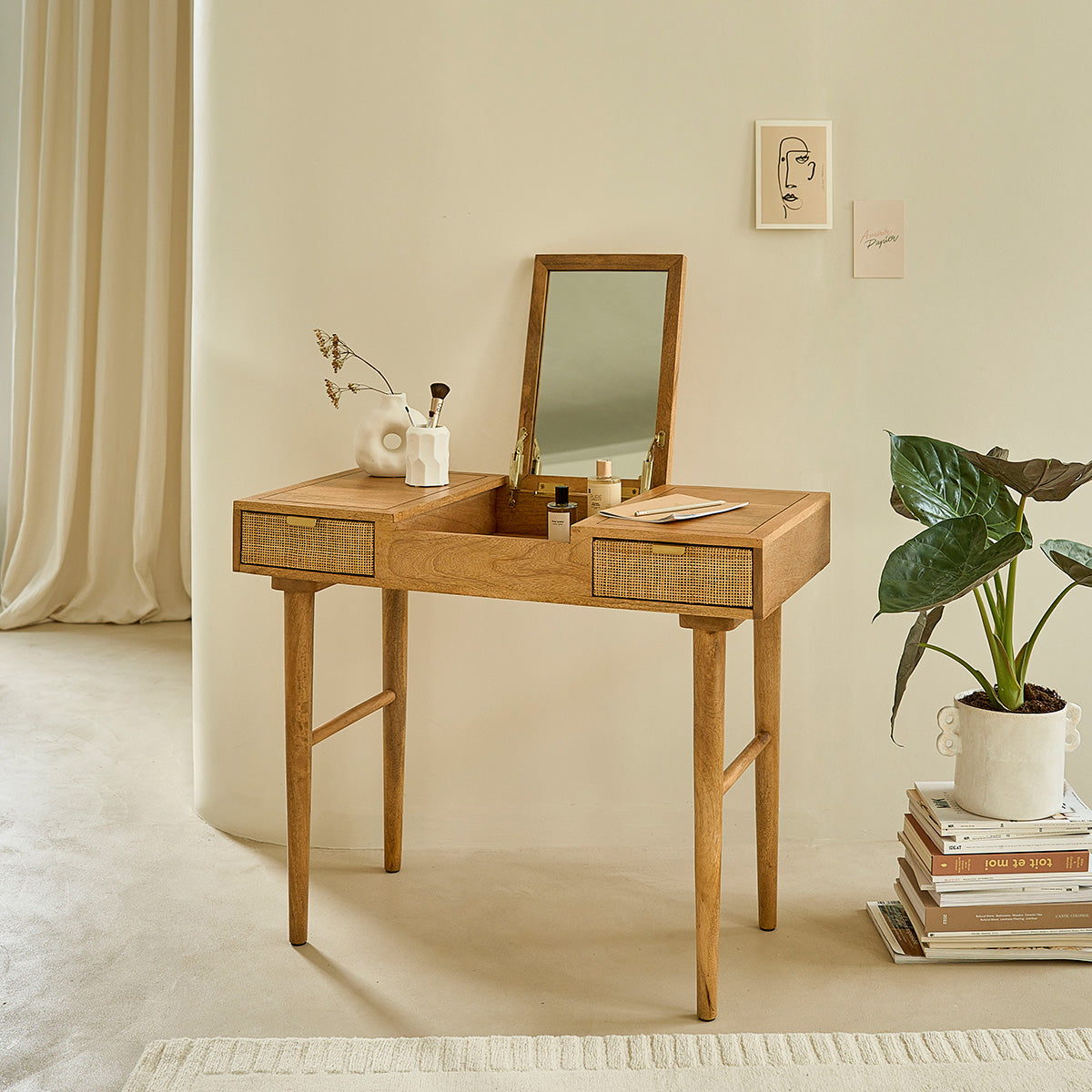 FELICIE - Escritorio de mango macizo y rejilla 90 cm