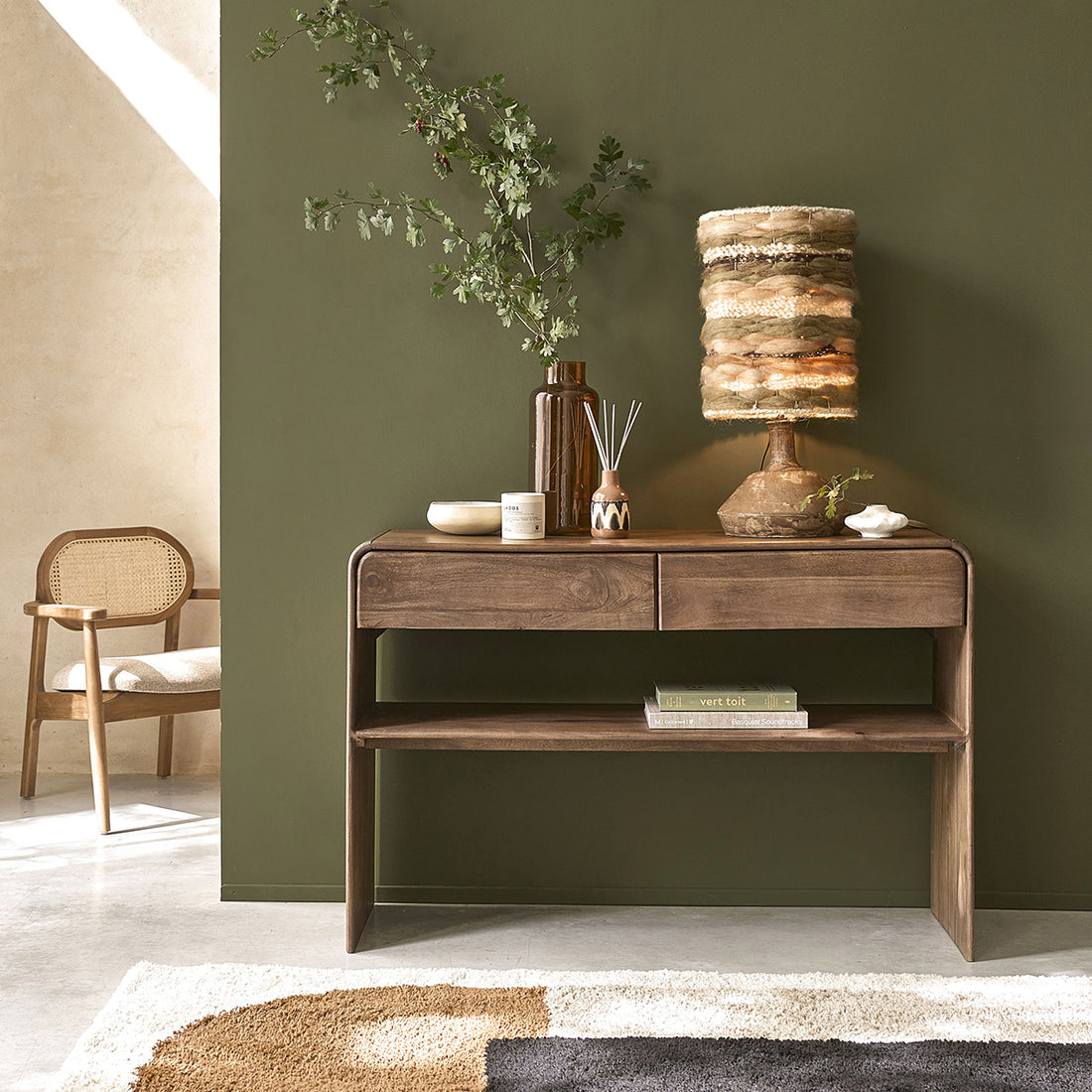 SOFIA - Consola de madera maciza de mango de 120 cm