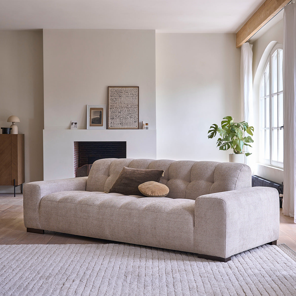 ALPHONSE - Sofá recto de 4 plazas de terciopelo trenzado beige