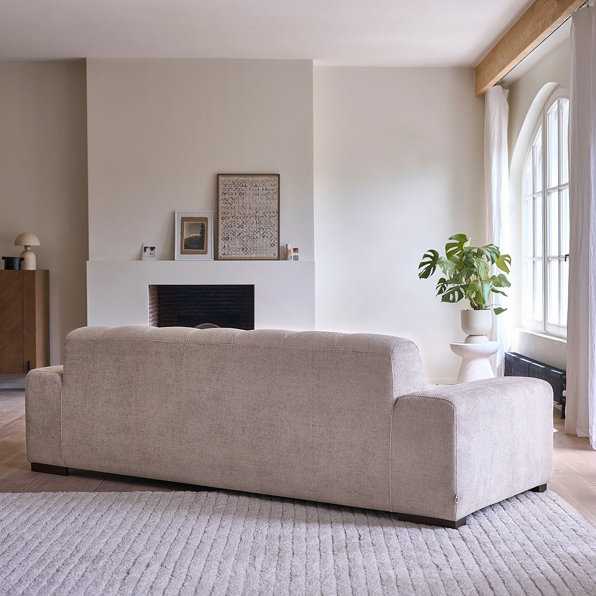 ALPHONSE - Sofá recto de 4 plazas de terciopelo trenzado beige