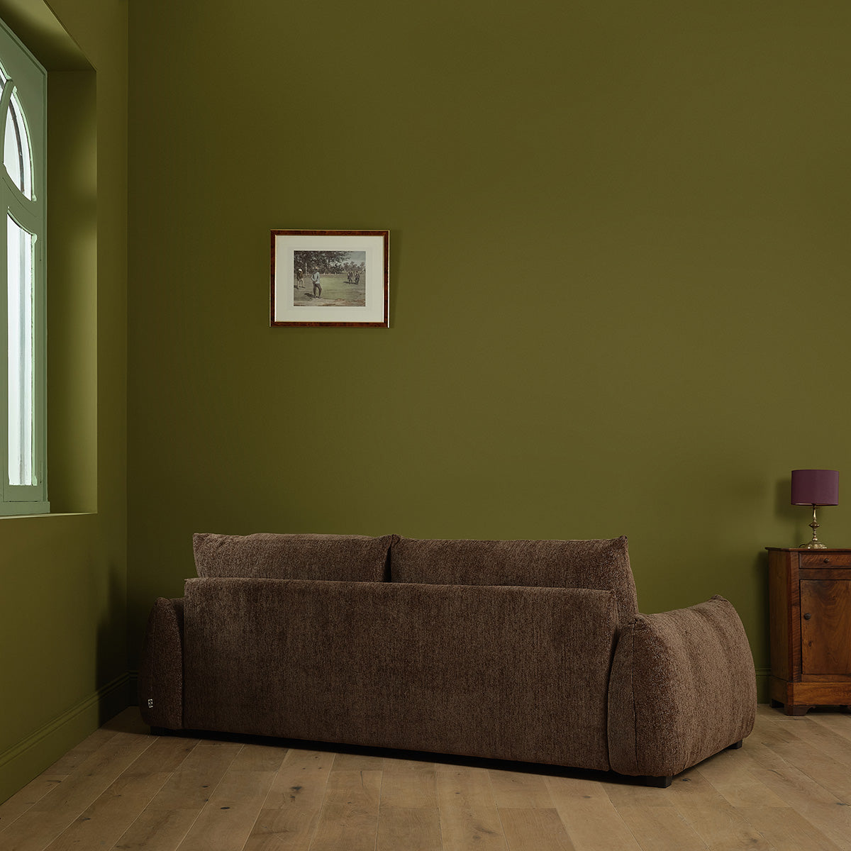 JACQUES - Sofá recto de 3 plazas en chenilla jaspeada marrón chocolate