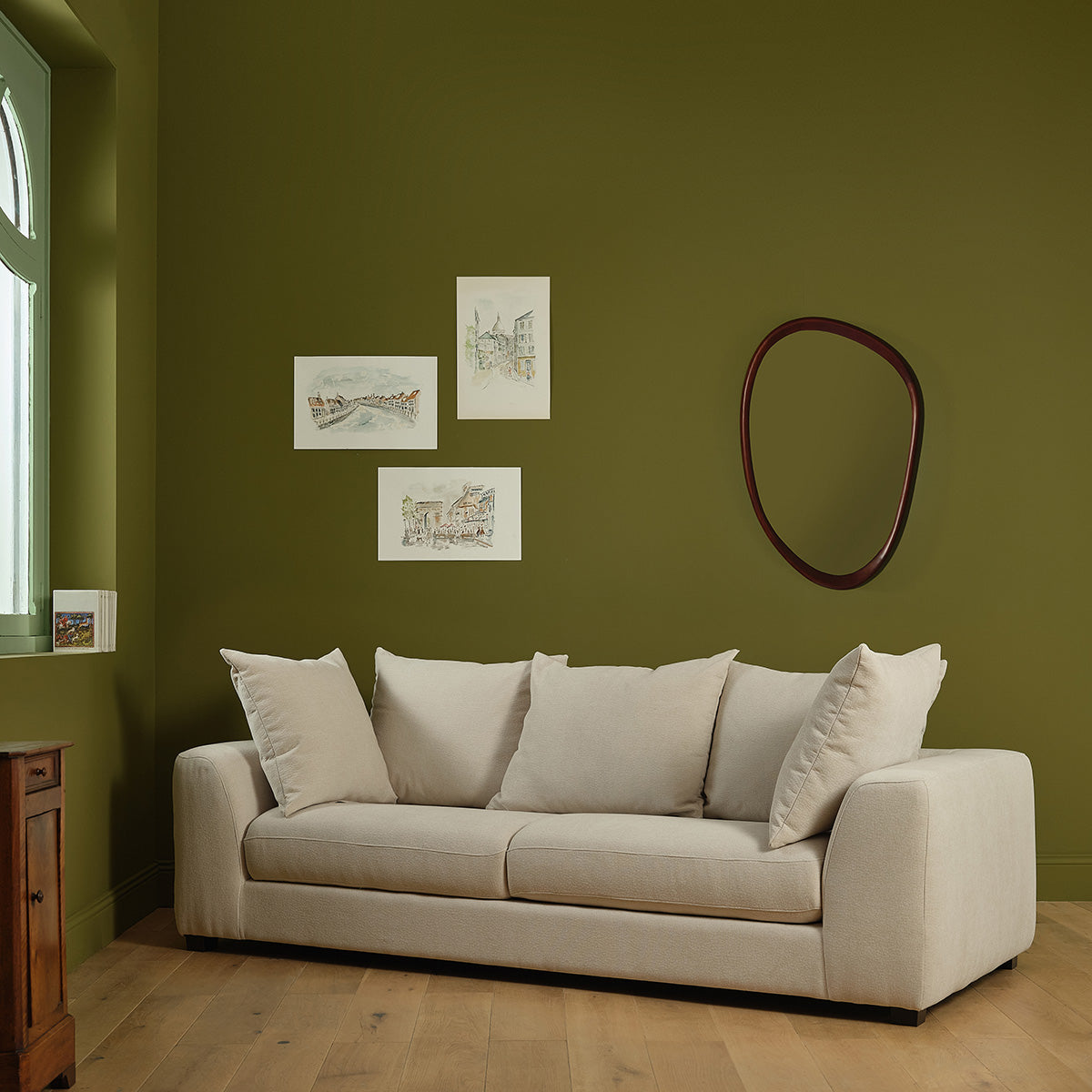 EDMOND - Sofá recto de 4 plazas en tejido efecto lino crudo