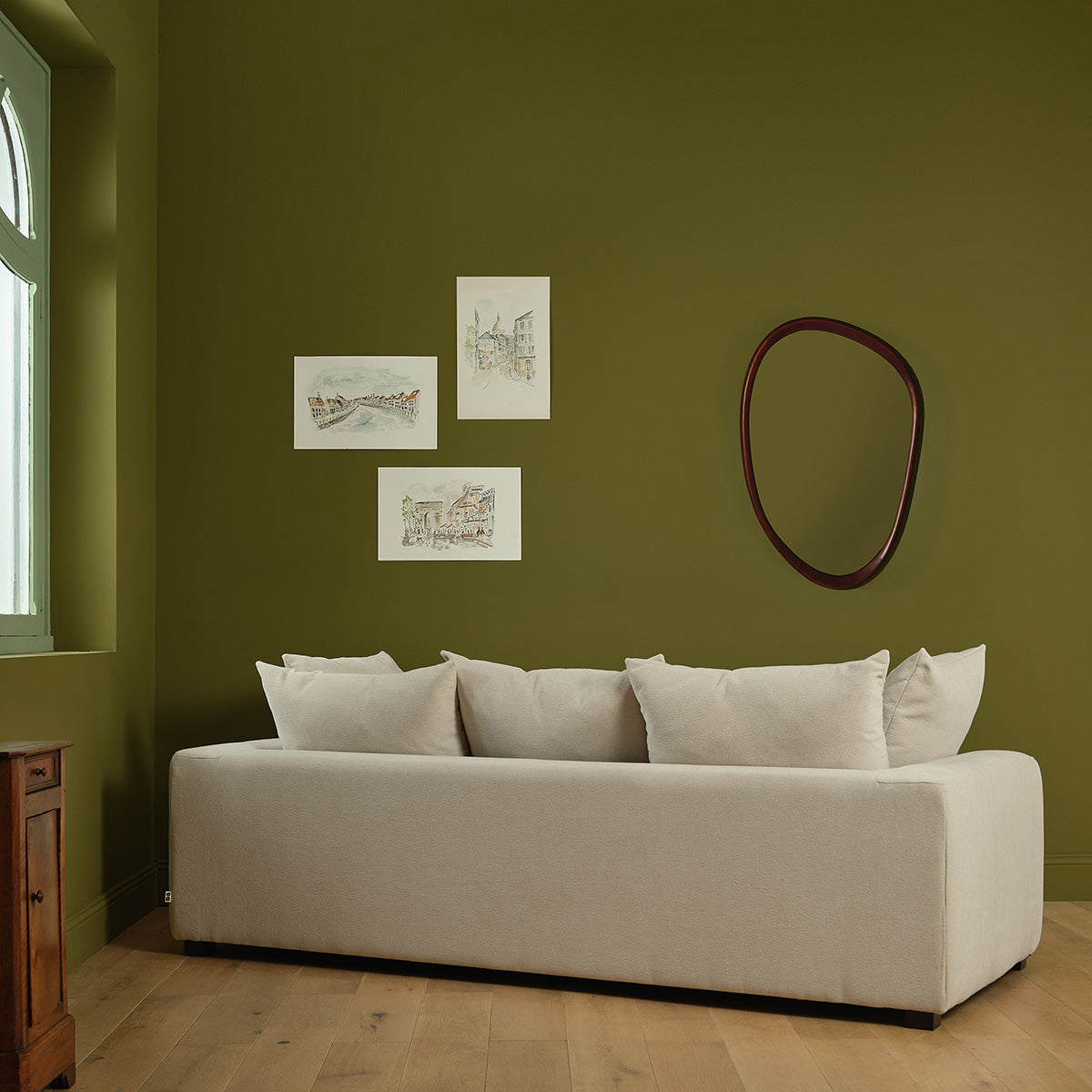 EDMOND - Sofá recto de 4 plazas en tejido efecto lino crudo