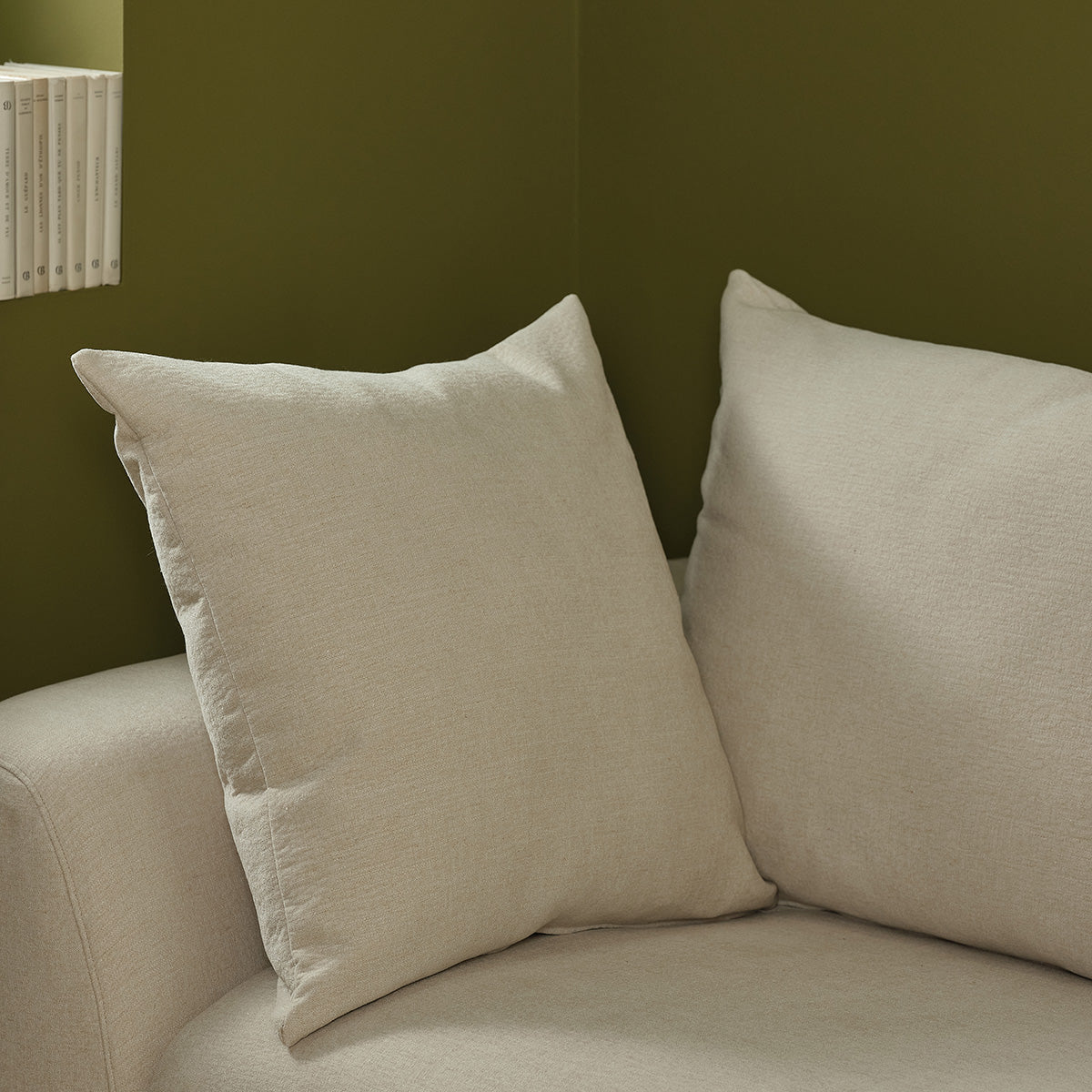 EDMOND - Sofá recto de 4 plazas en tejido efecto lino crudo