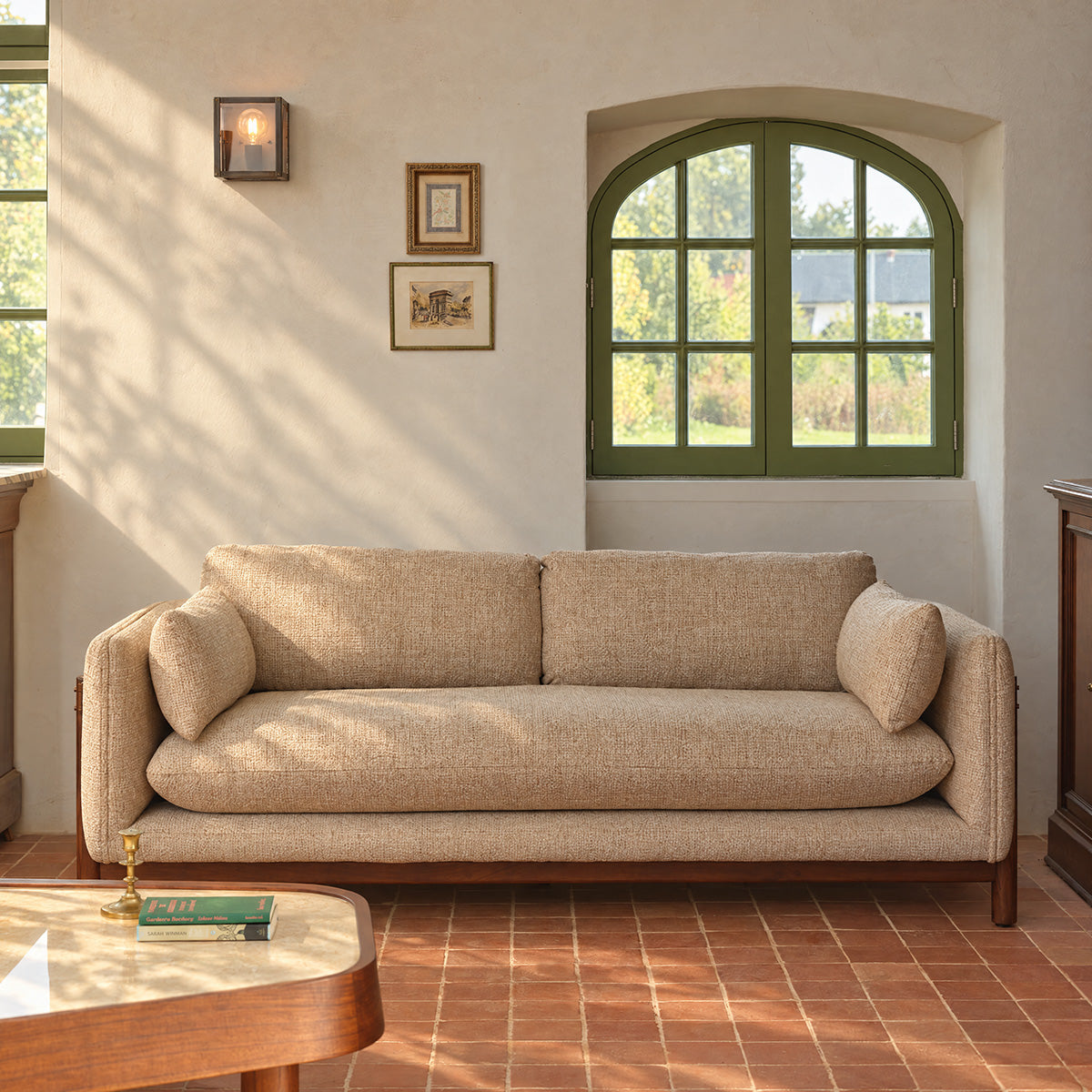 YVES - Sofá de dos plazas «Mindi» con tapizado de tela beige jaspeada