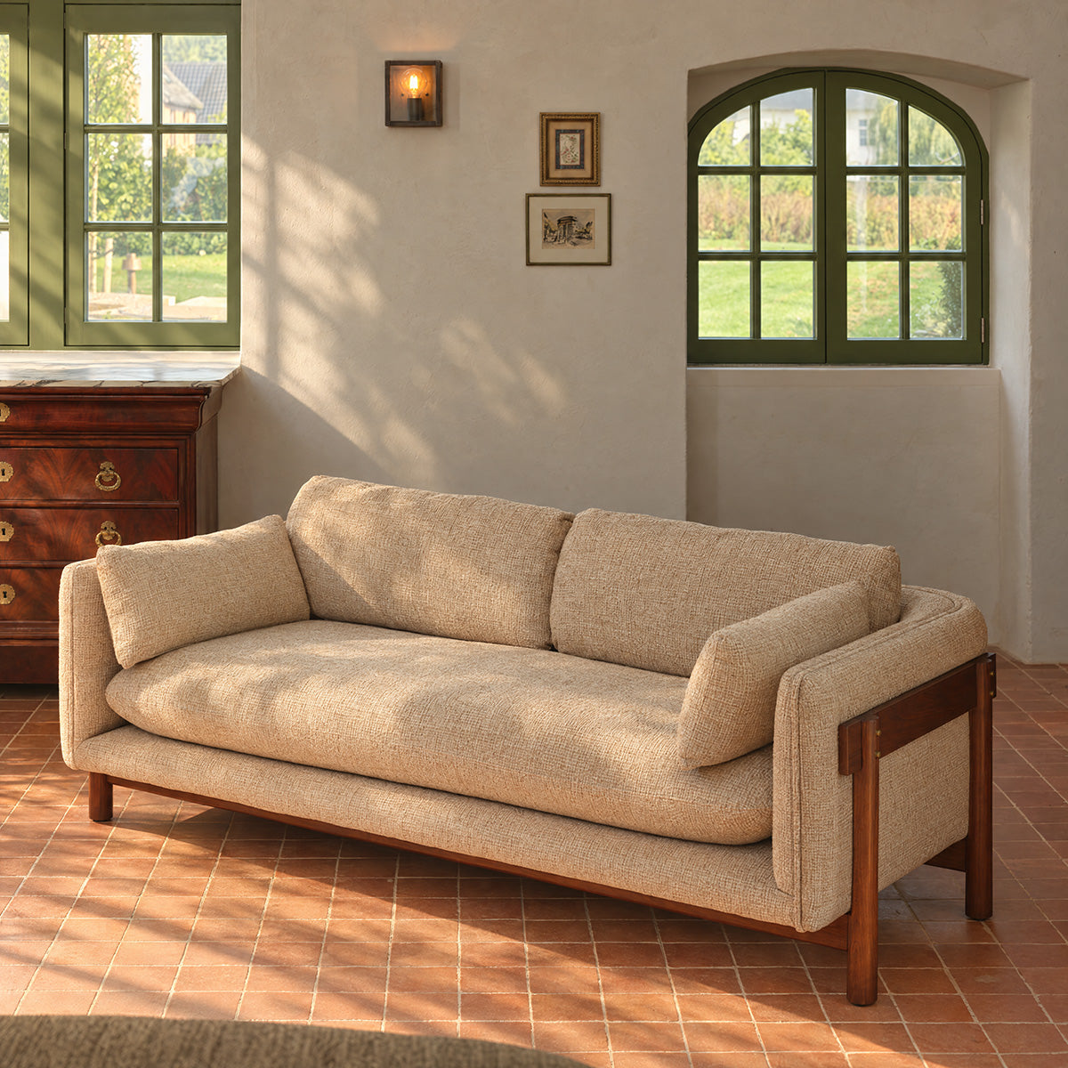 YVES - Sofá de dos plazas «Mindi» con tapizado de tela beige jaspeada