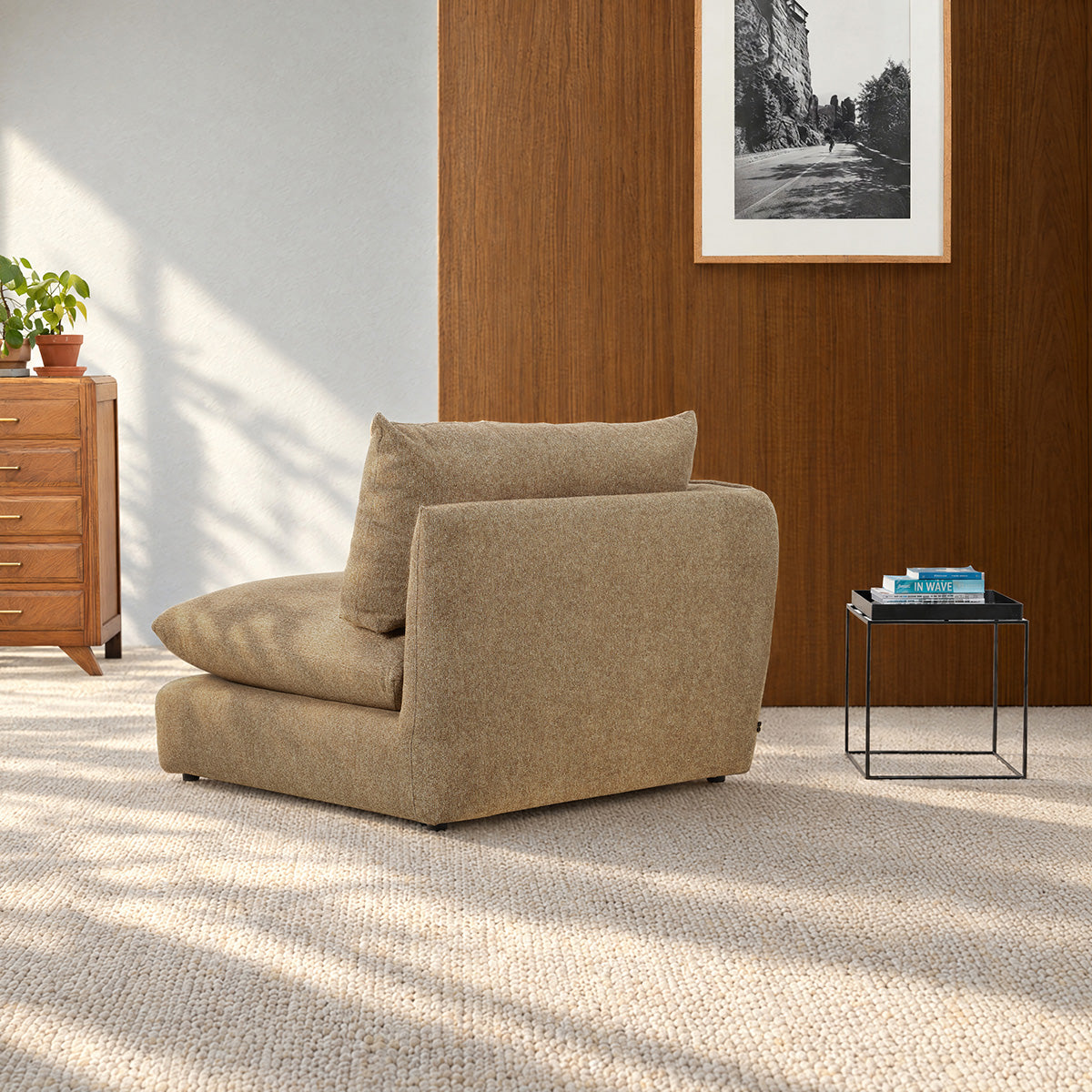 LEOPOLD - Esquina izquierda modular en tejido texturizado de color marrón claro 