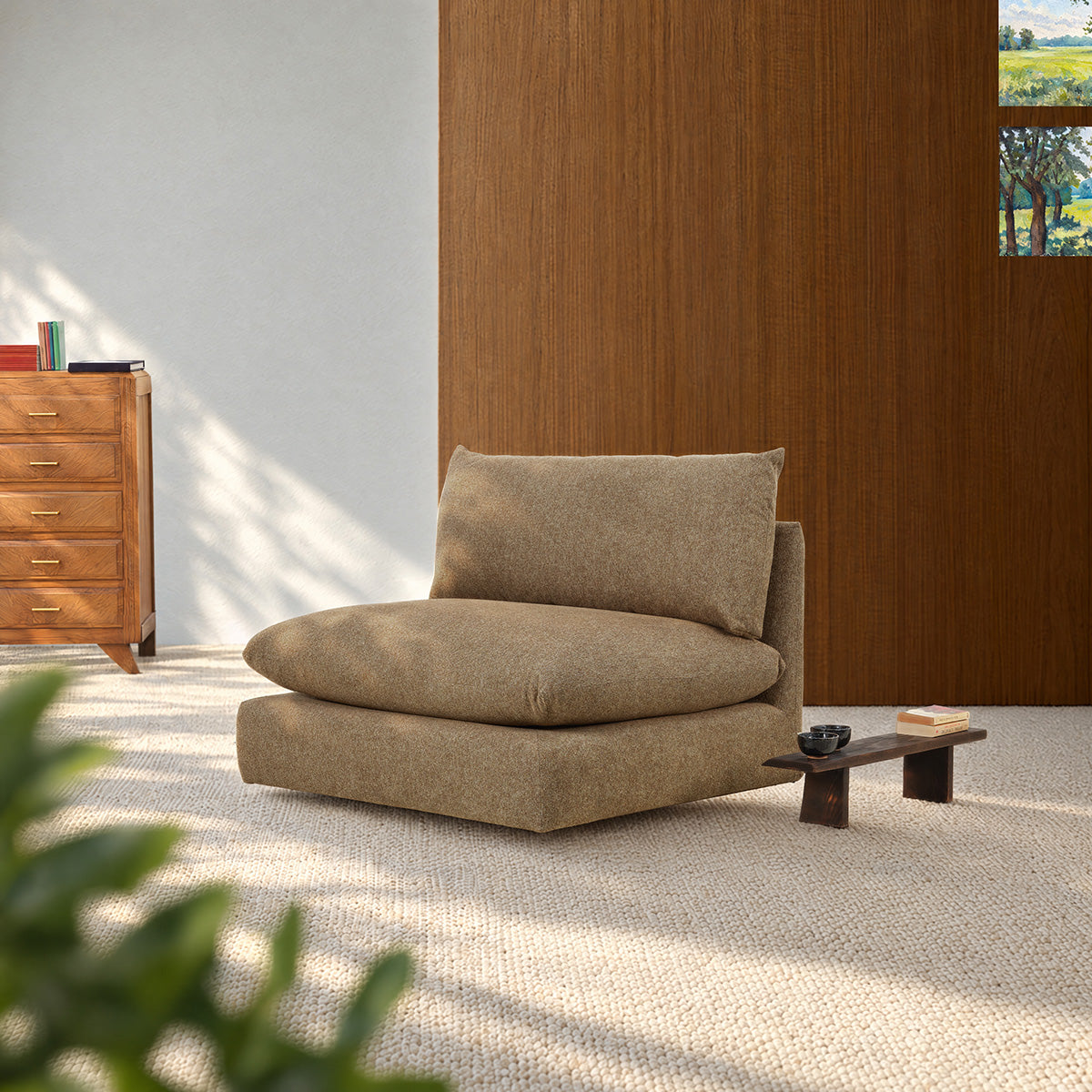 LEOPOLD - Sillón modular de tela texturizada de color marrón claro 