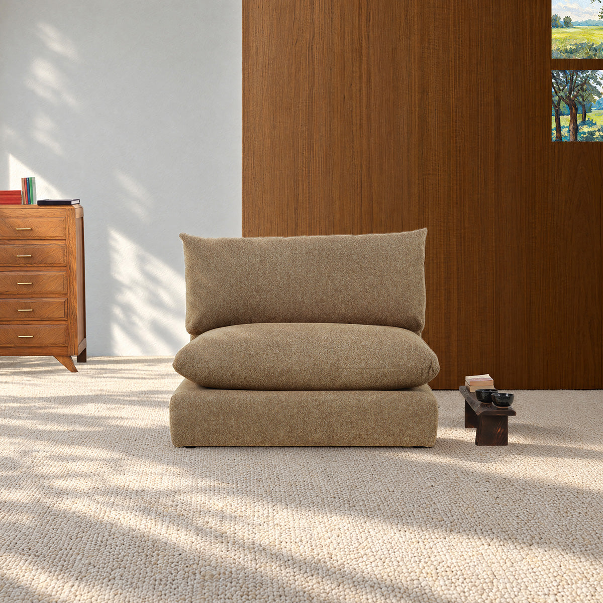LEOPOLD - Sillón modular de tela texturizada de color marrón claro 