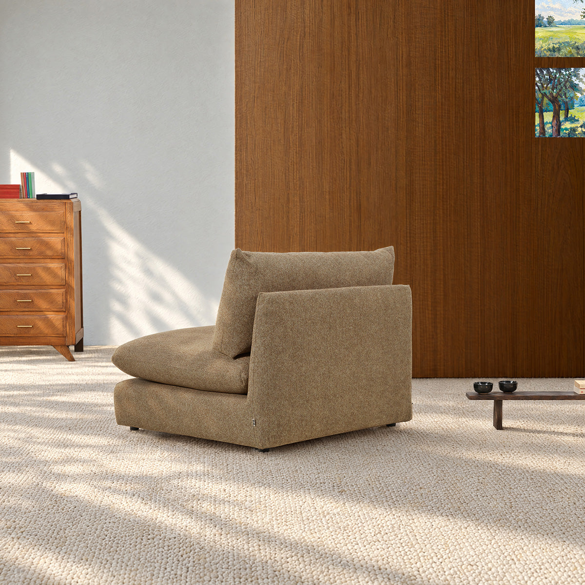 LEOPOLD - Sillón modular de tela texturizada de color marrón claro 