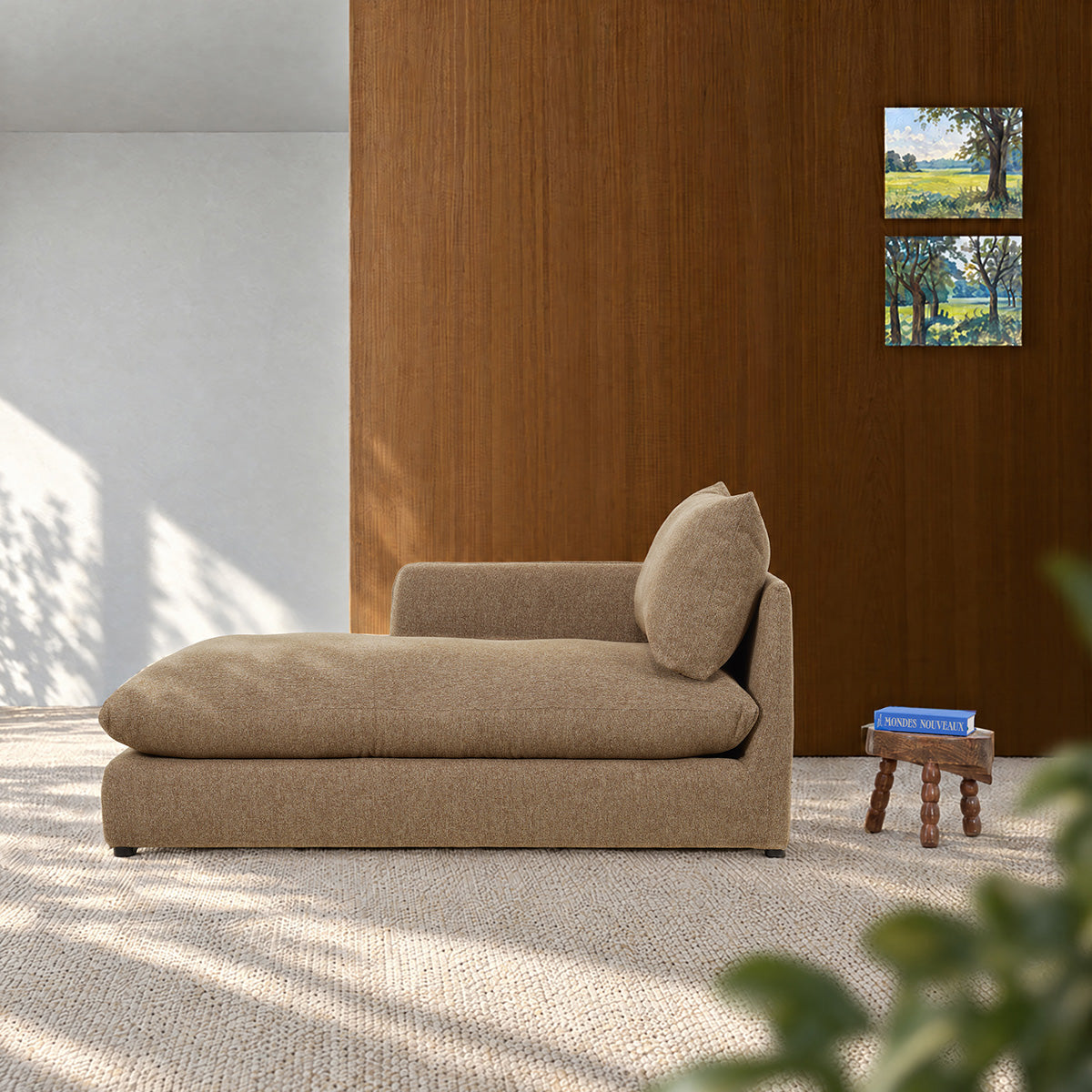 LEOPOLD - Diván modular izquierdo de tejido texturizado de color marrón claro
