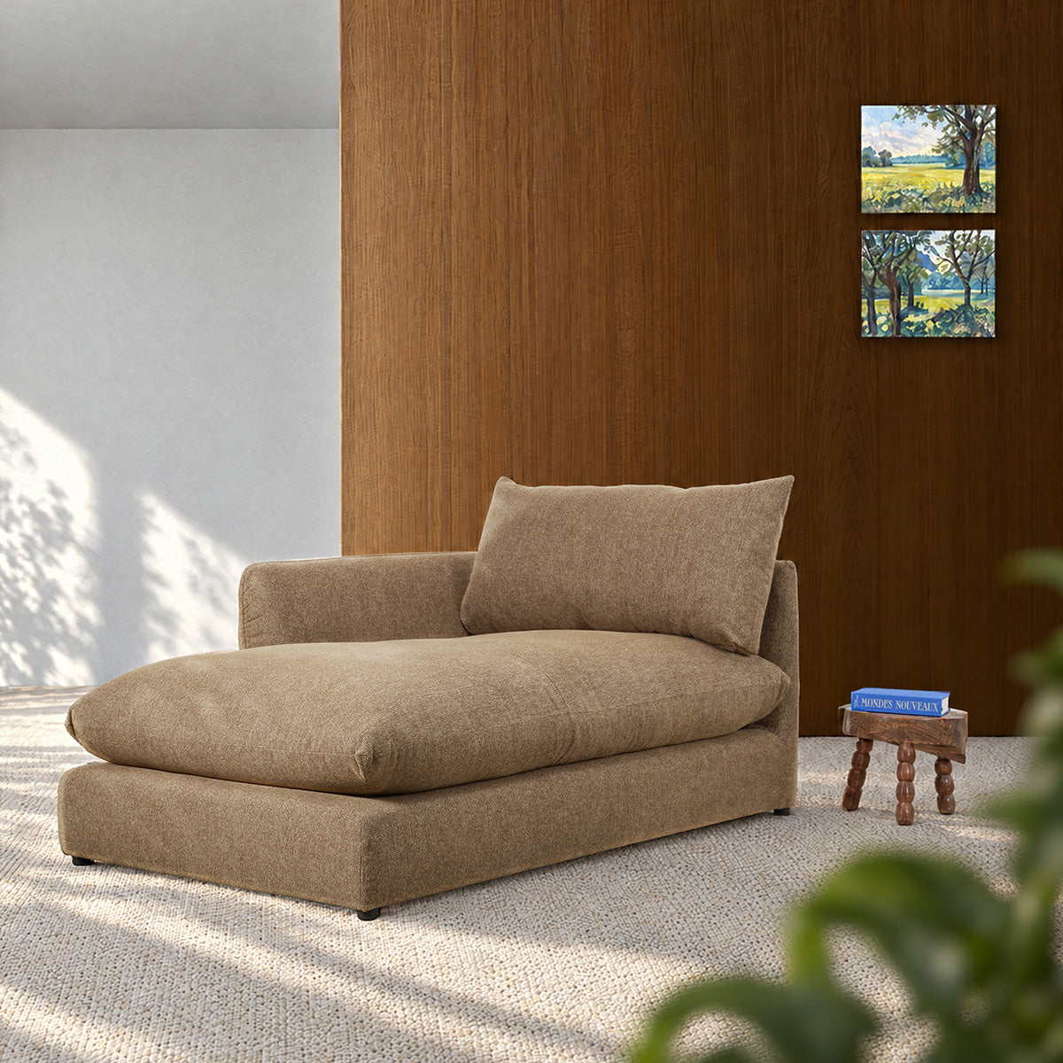 LEOPOLD - Diván modular izquierdo de tejido texturizado de color marrón claro