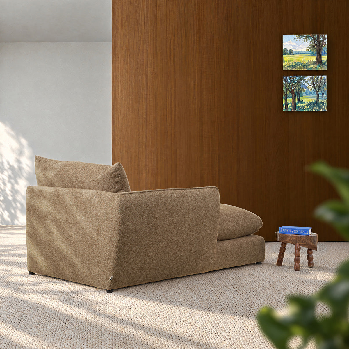 LEOPOLD - Diván modular izquierdo de tejido texturizado de color marrón claro