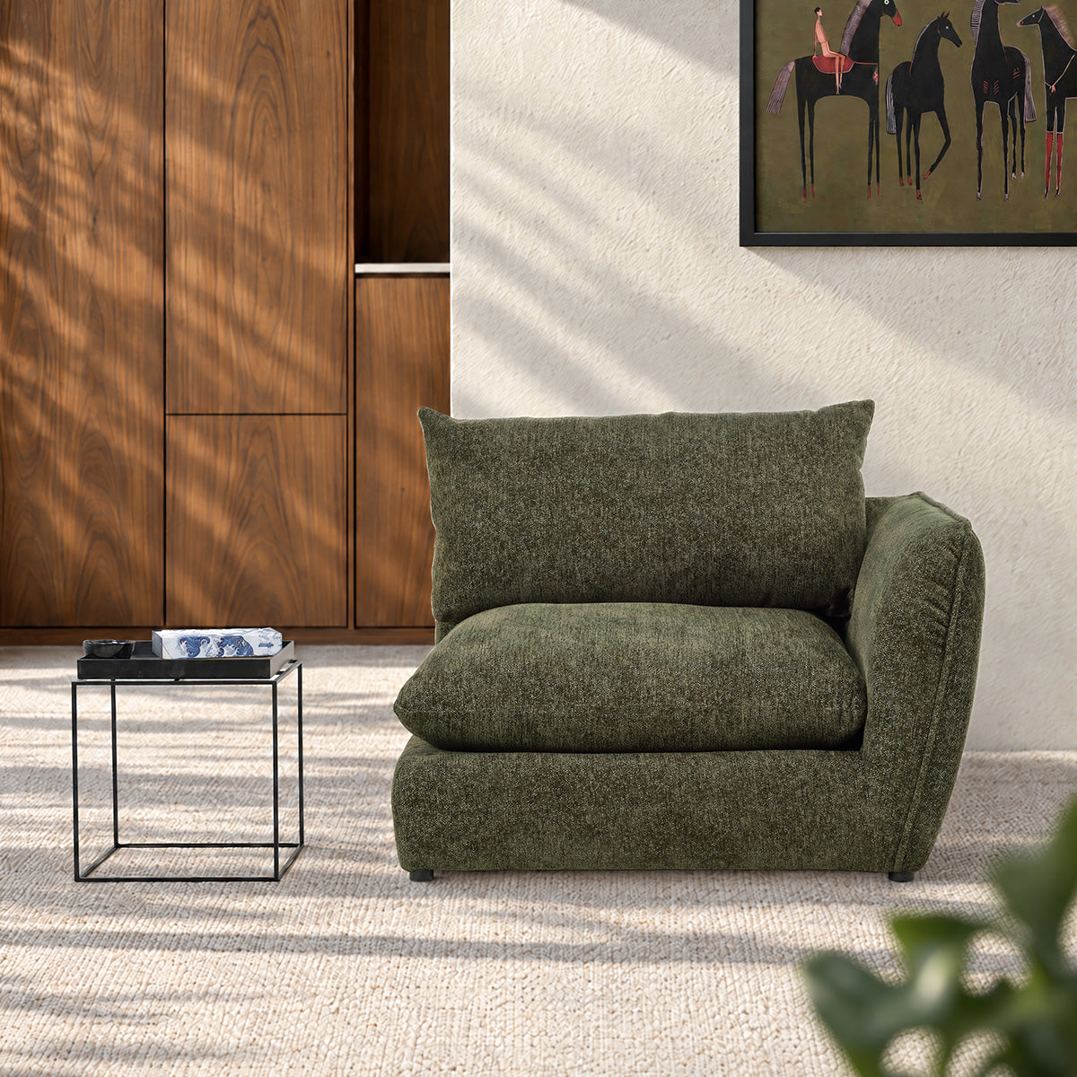 LEOPOLD - Esquina modular de felpa verde jaspeada