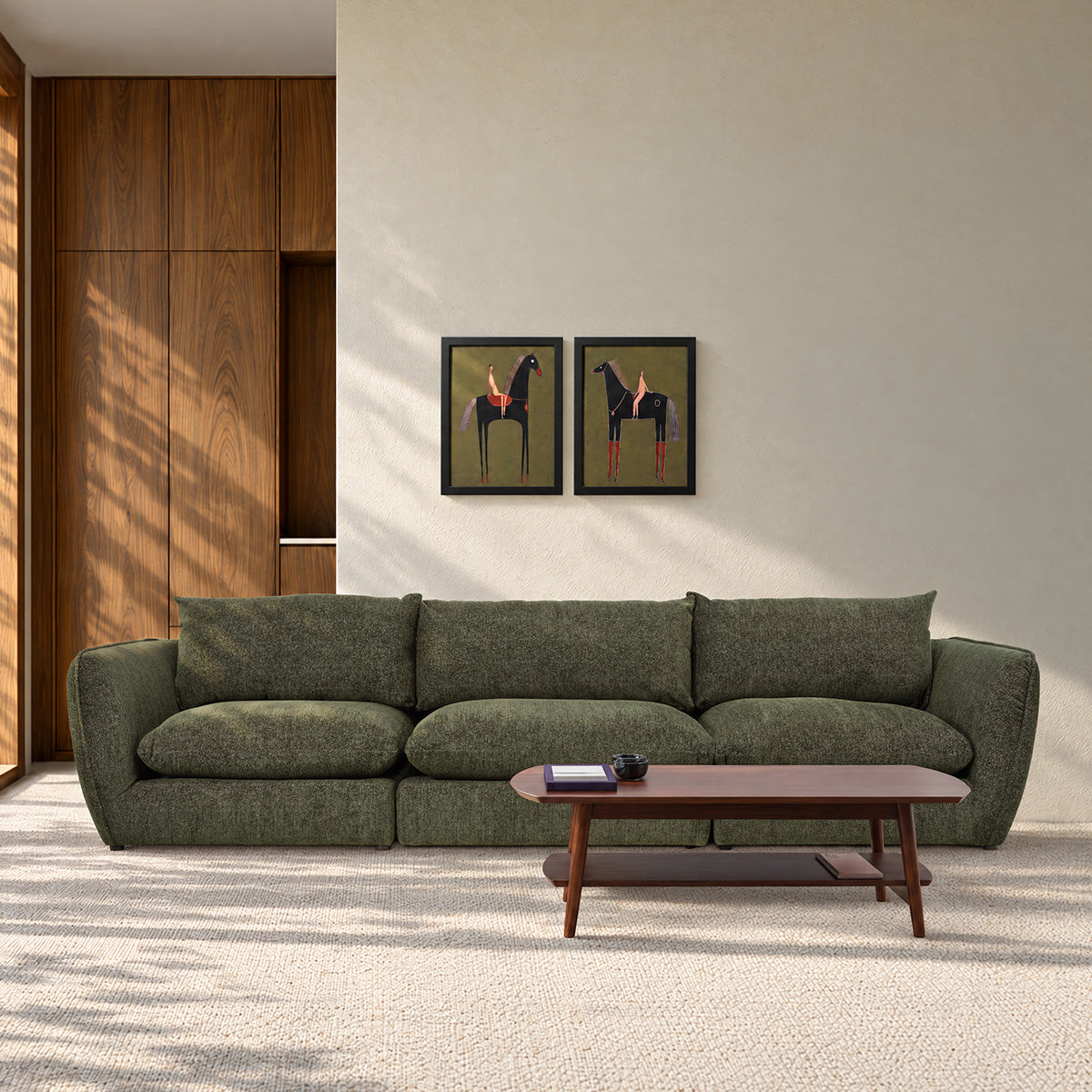 LEOPOLD - Esquina modular de felpa verde jaspeada
