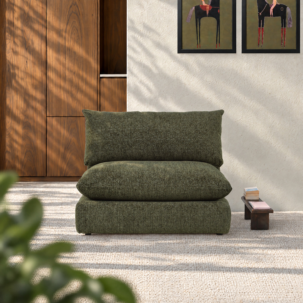 LEOPOLD - Sillón modular de chenilla verde jaspeada