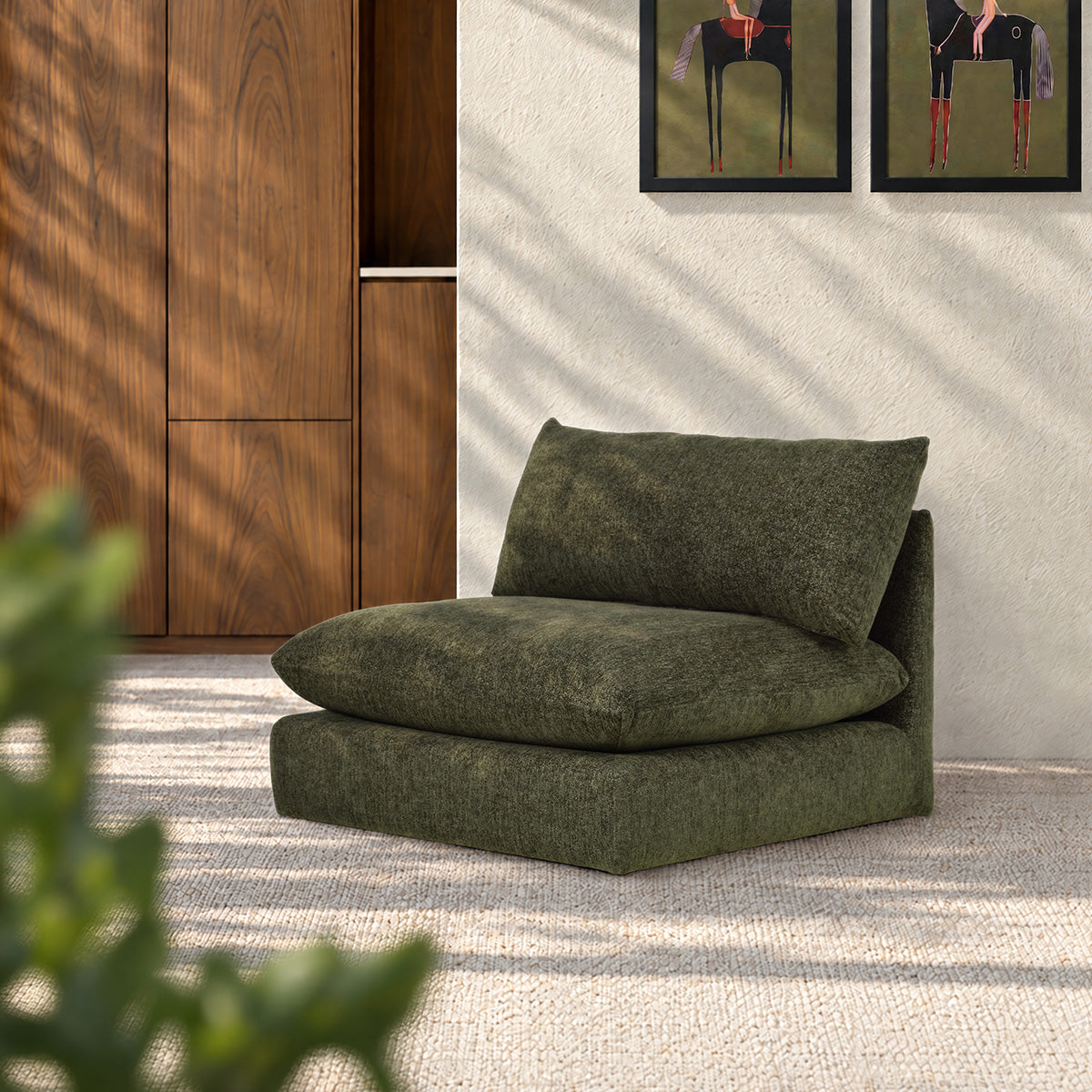 LEOPOLD - Sillón modular de chenilla verde jaspeada