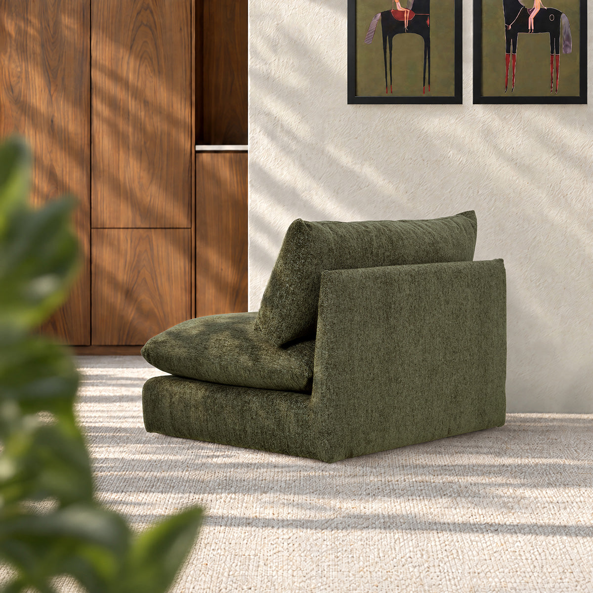 LEOPOLD - Sillón modular de chenilla verde jaspeada