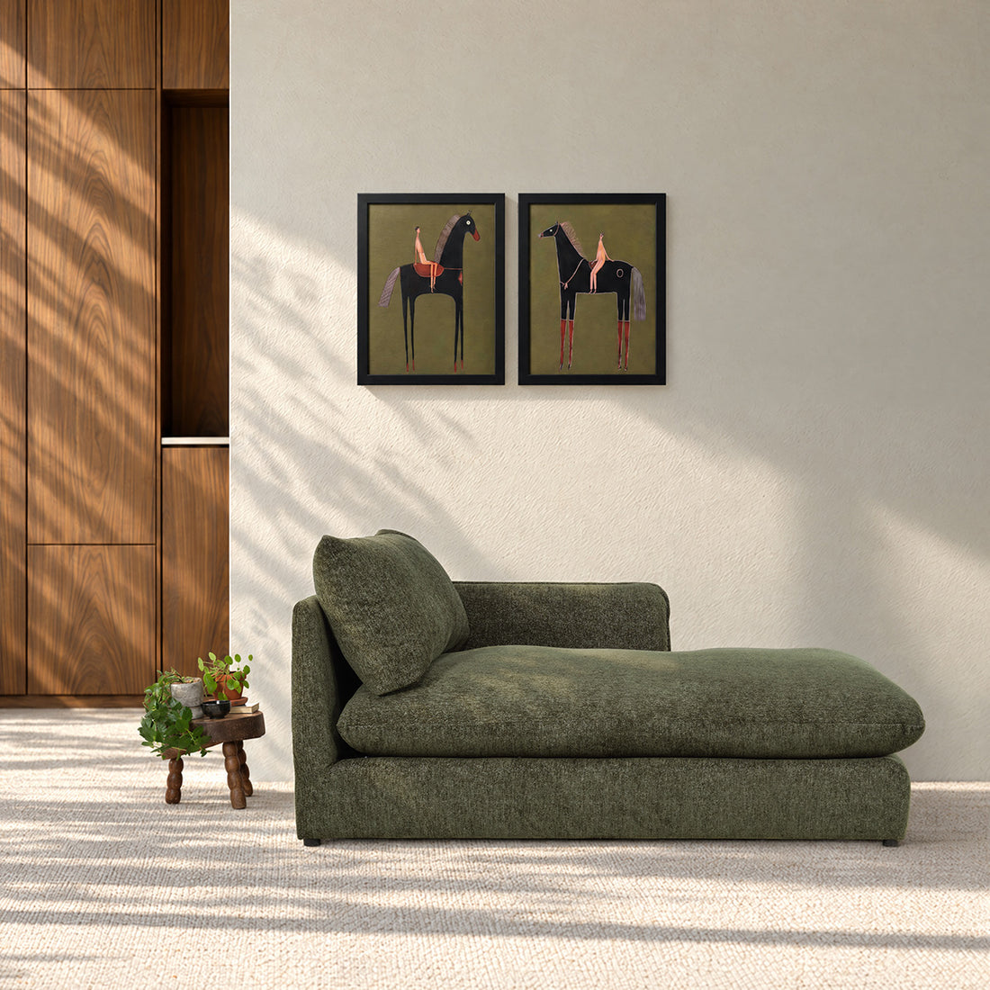 LEOPOLD - Mesa auxiliar recta modular de felpa verde jaspeada