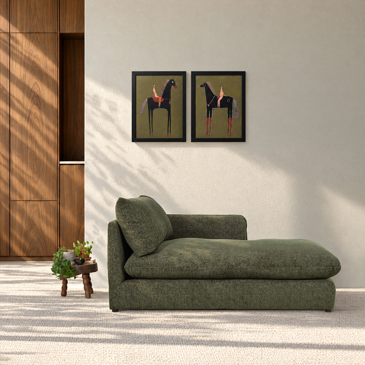 LEOPOLD - Mesa auxiliar recta modular de felpa verde jaspeada