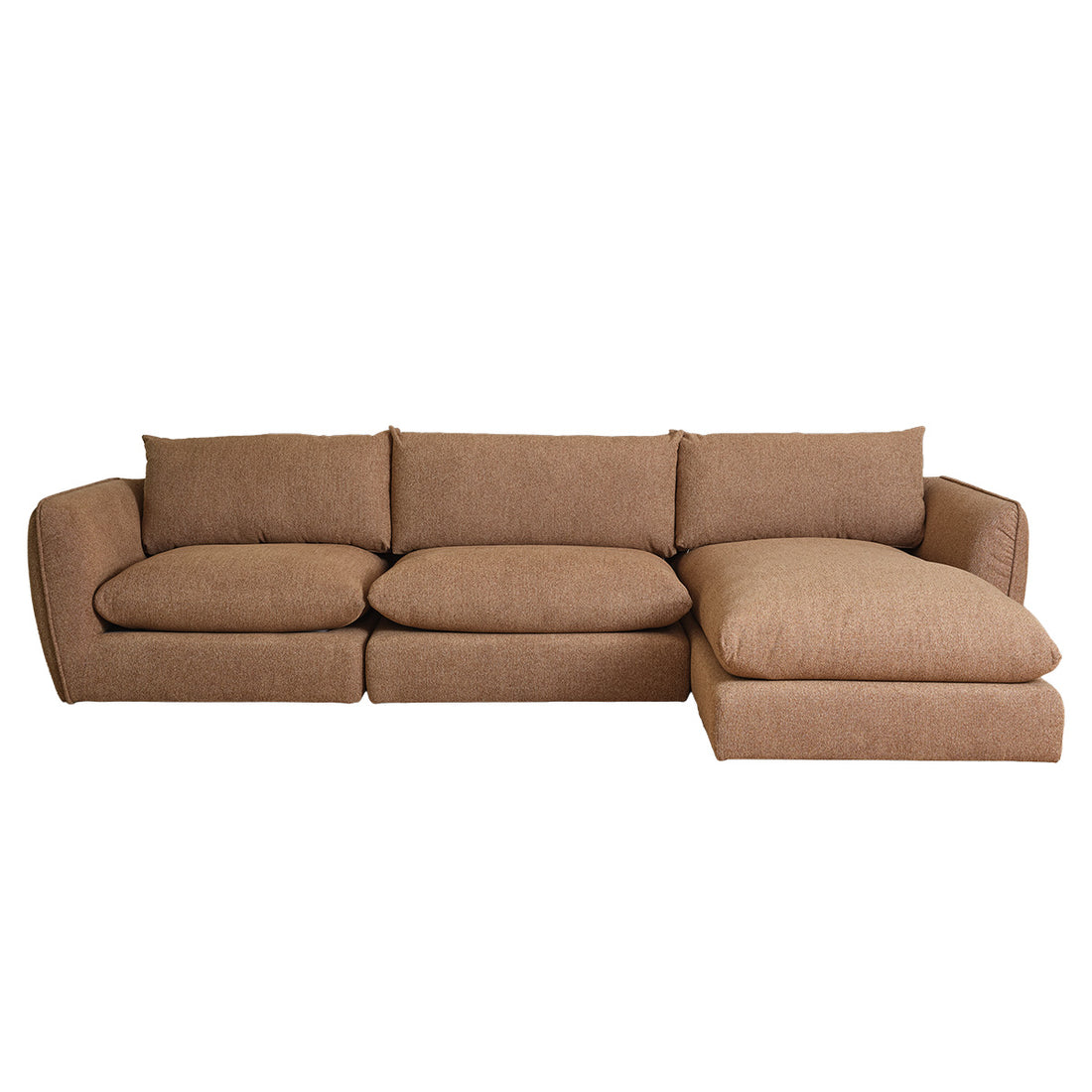 LEOPOLD - Sofá esquinero modular de 3 plazas en tejido texturizado marrón claro jaspeado - chaise longue recta