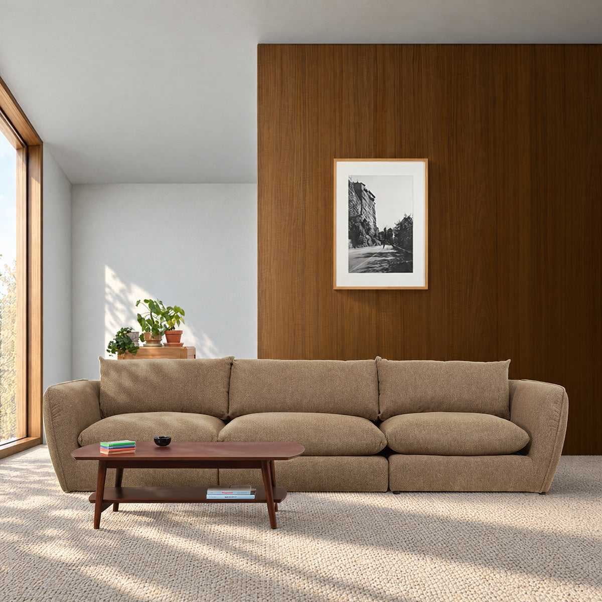 LEOPOLD - Sofá modular de 3 plazas en tejido texturizado de color marrón claro