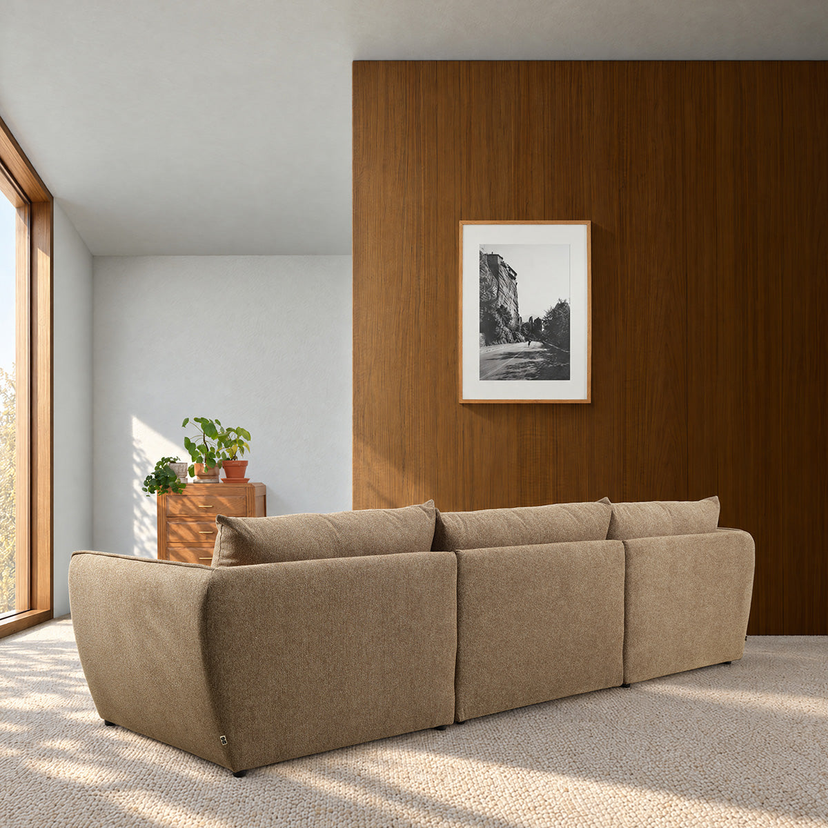 LEOPOLD - Sofá modular de 3 plazas en tejido texturizado de color marrón claro
