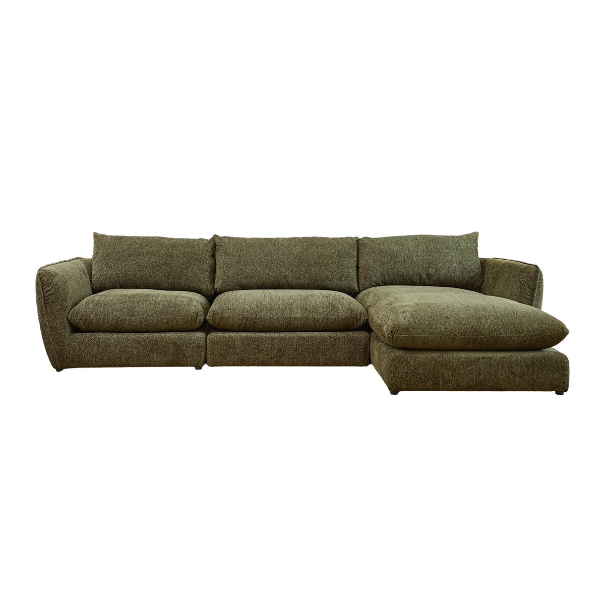 LEOPOLD - Sofá modular de 3 plazas en tejido de chenilla verde jaspeado - chaise longue derecha