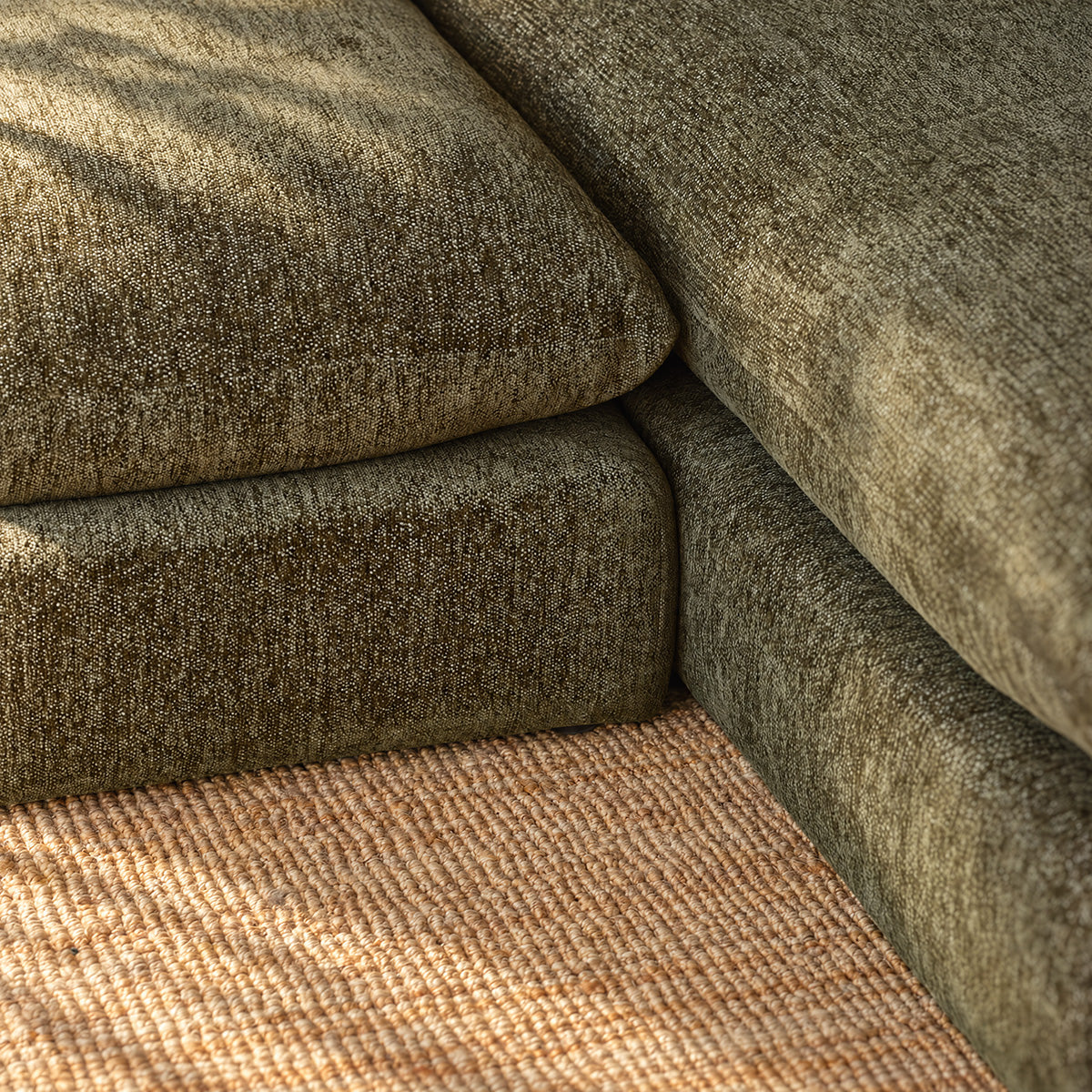 LEOPOLD - Sofá modular de 3 plazas en tejido de chenilla verde jaspeado - chaise longue derecha