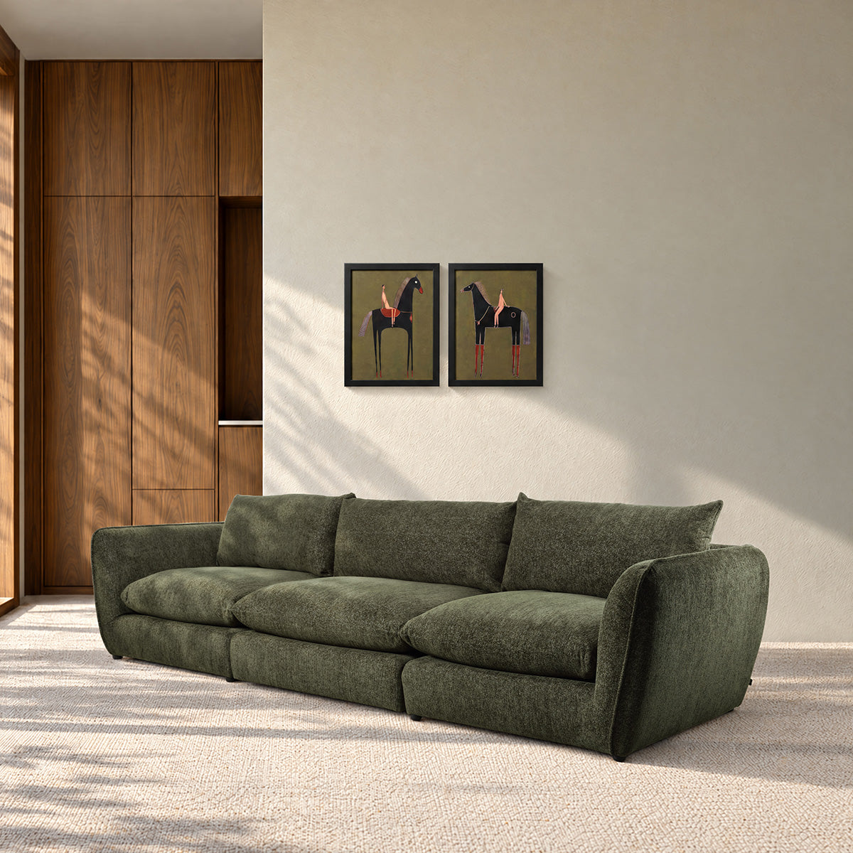 LEOPOLD - Sofá modular de 3 plazas en chenilla verde jaspeada