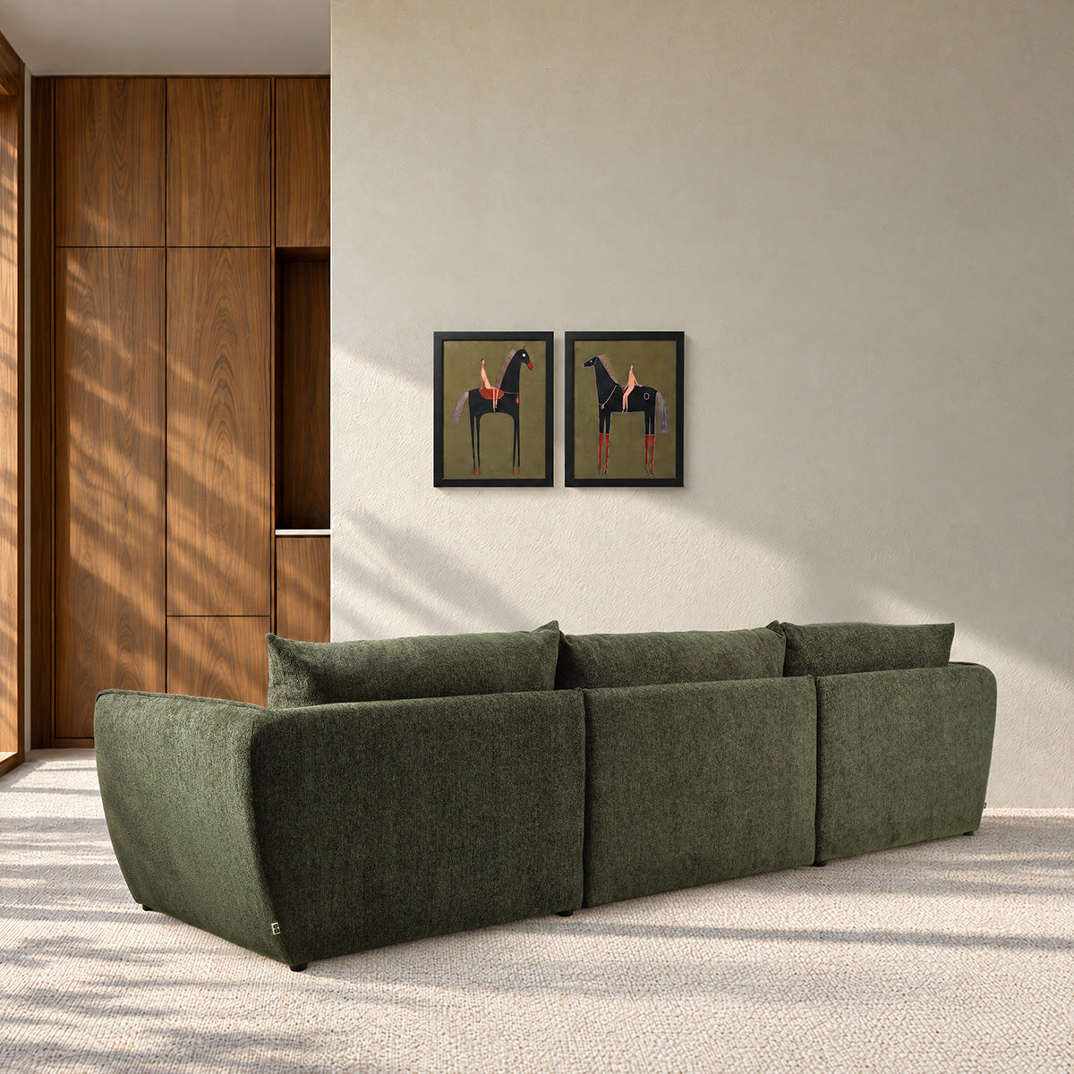LEOPOLD - Sofá modular de 3 plazas en chenilla verde jaspeada