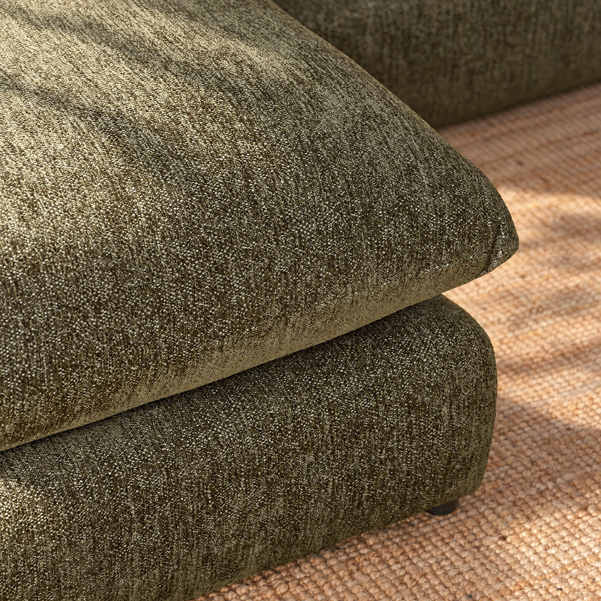 LEOPOLD - Sofá modular de 3 plazas en tejido de chenilla verde jaspeado - chaise longue a la izquierda