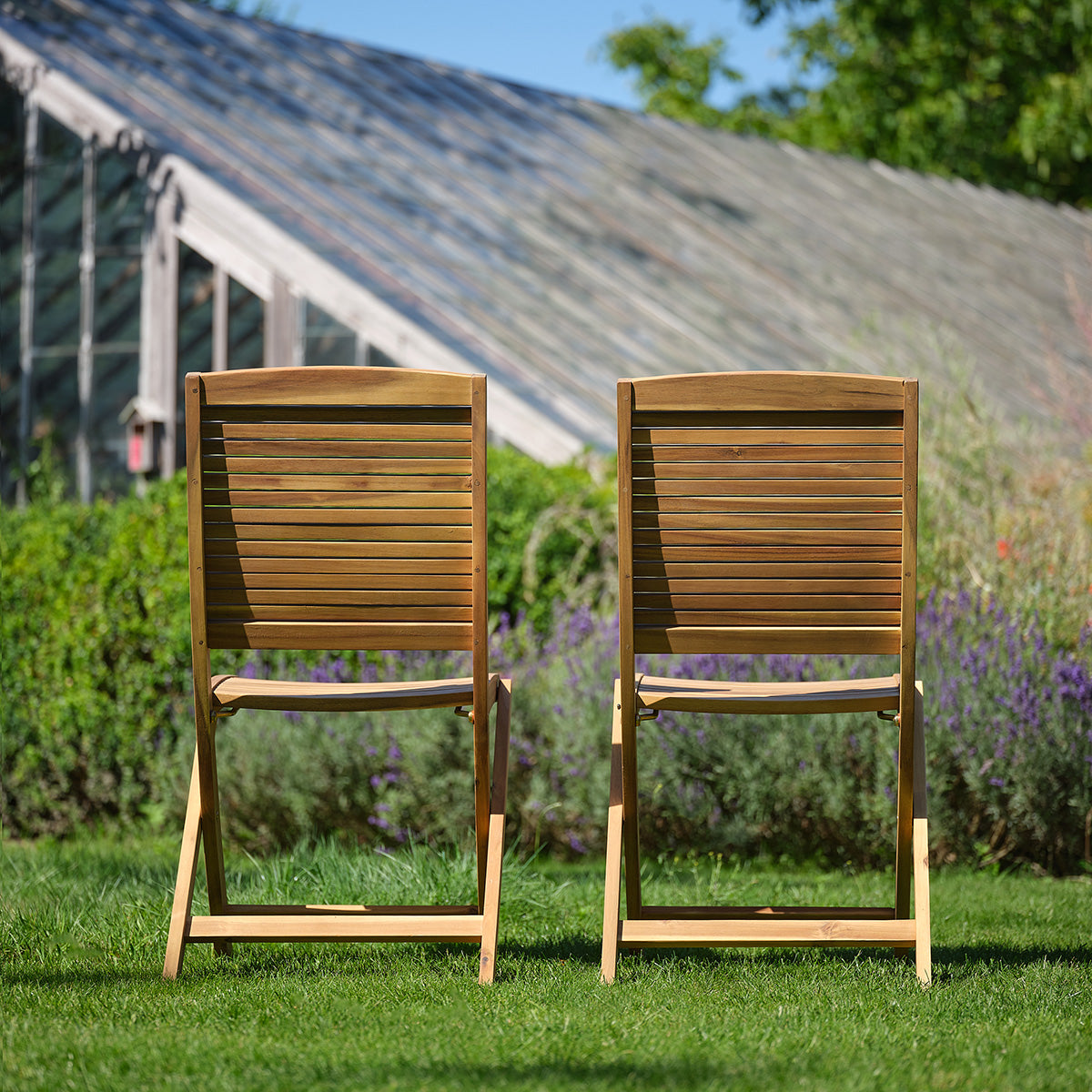 MILOS - Silla de jardín plegable de madera maciza de acacia aceitada (juego de 2)