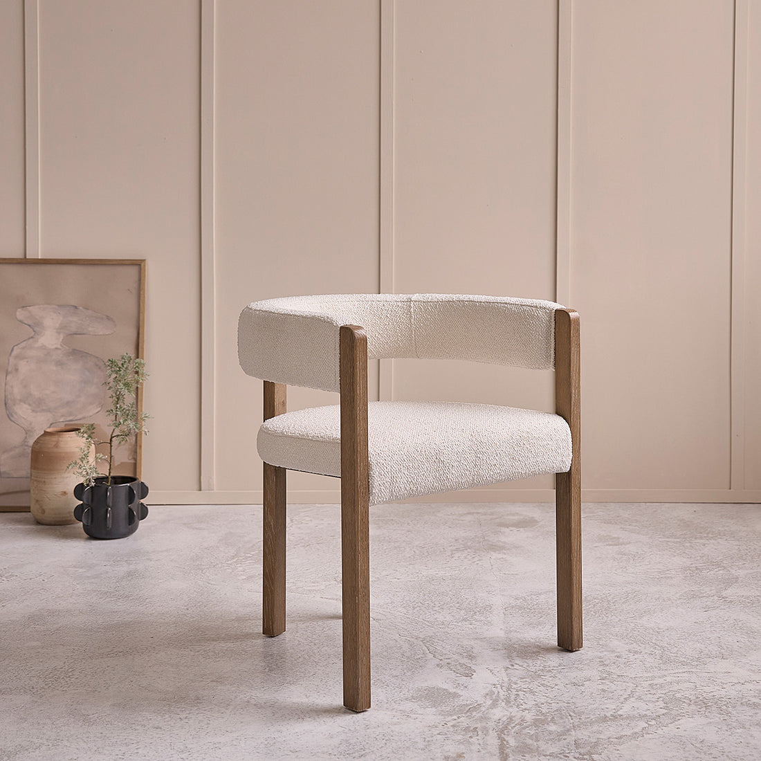 CLÉA - Silla de roble y tejido bouclette