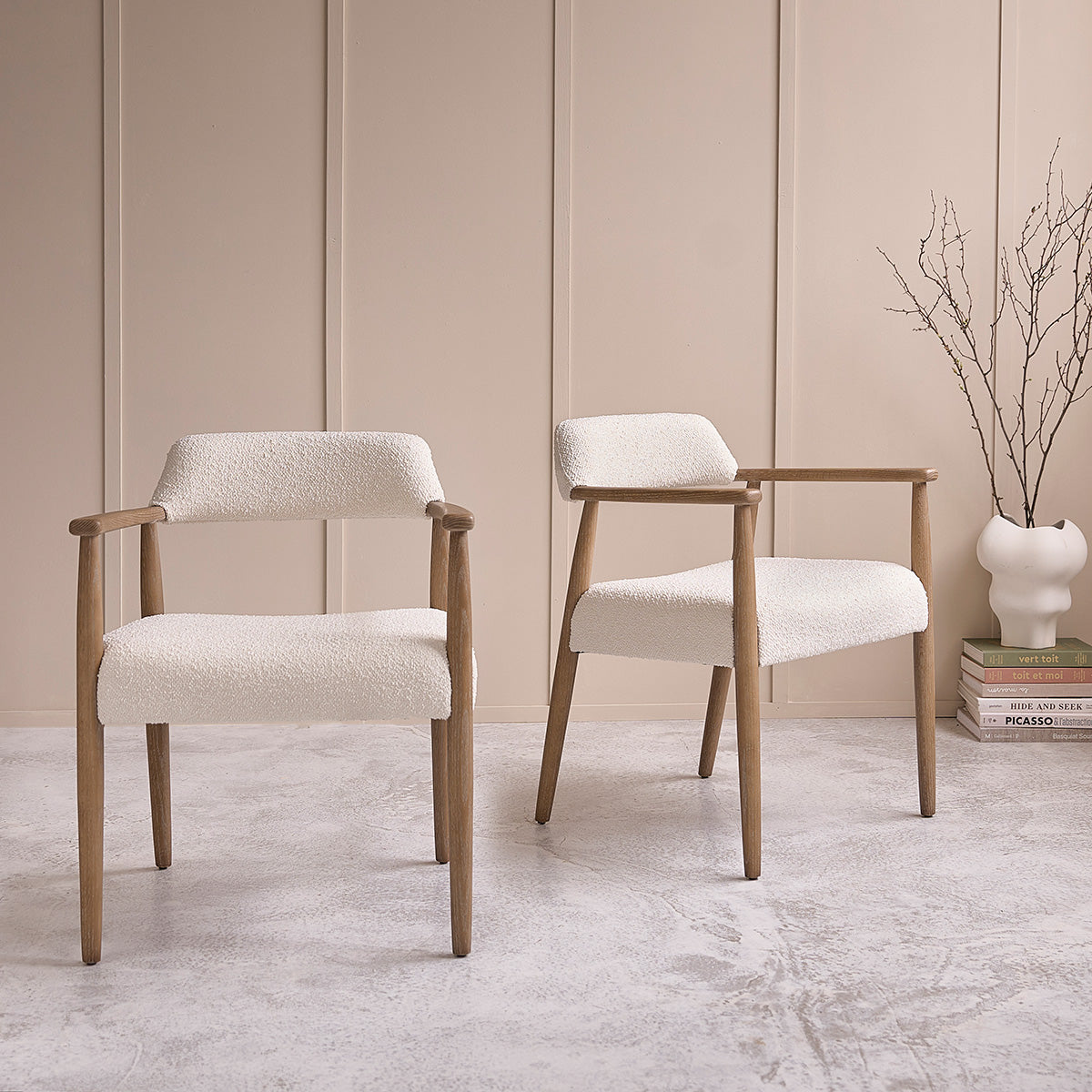 LUISA - Silla de roble macizo y tejido bouclette
